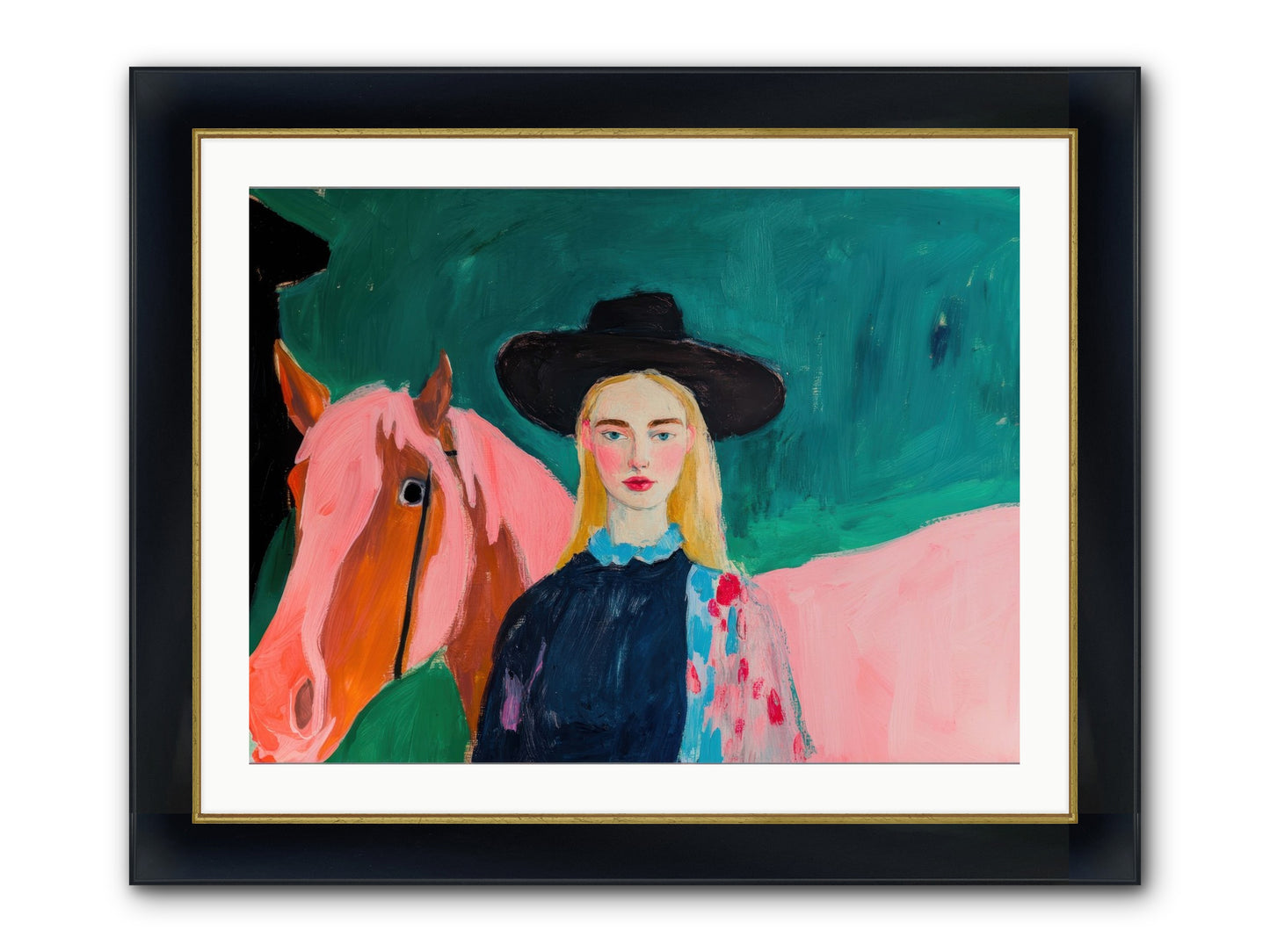 Cactus Bloom Cowgirl Framed Print - Wide Black w/Gold 32x24