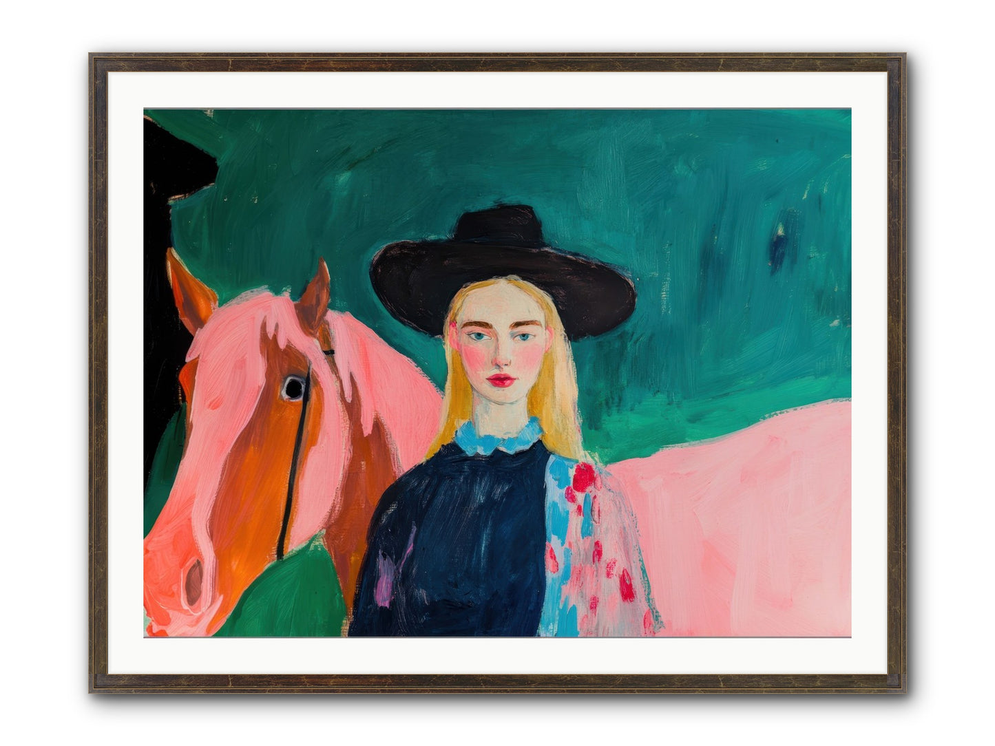 Cactus Bloom Cowgirl Framed Print - Slimwoods Black/Gold 40x30