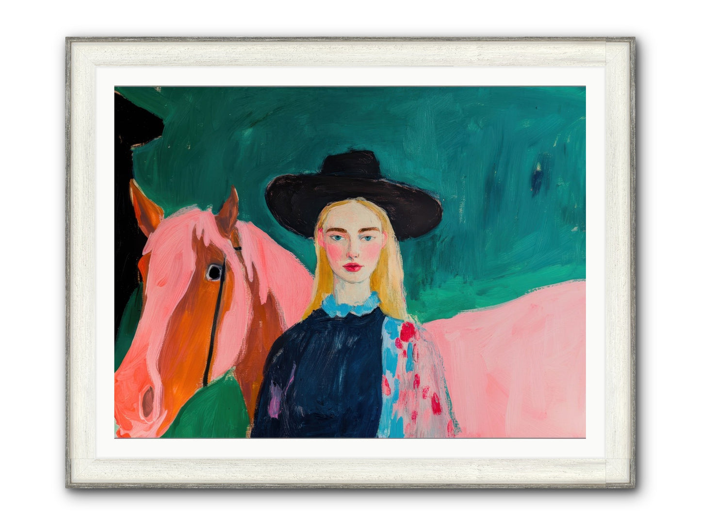 Cactus Bloom Cowgirl Framed Print - Driftwood White 48x36
