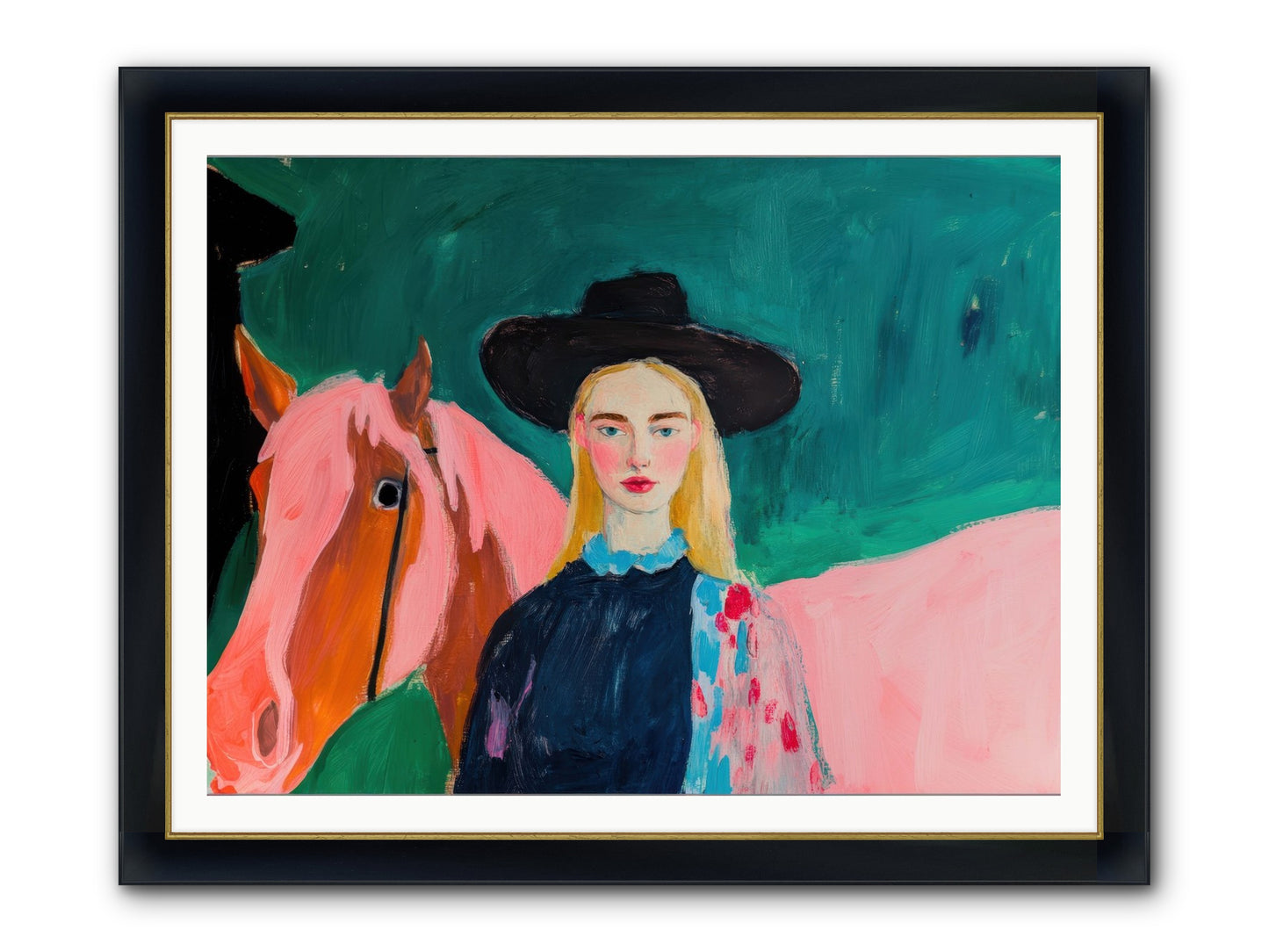Cactus Bloom Cowgirl Framed Print - Wide Black w/Gold 48x36