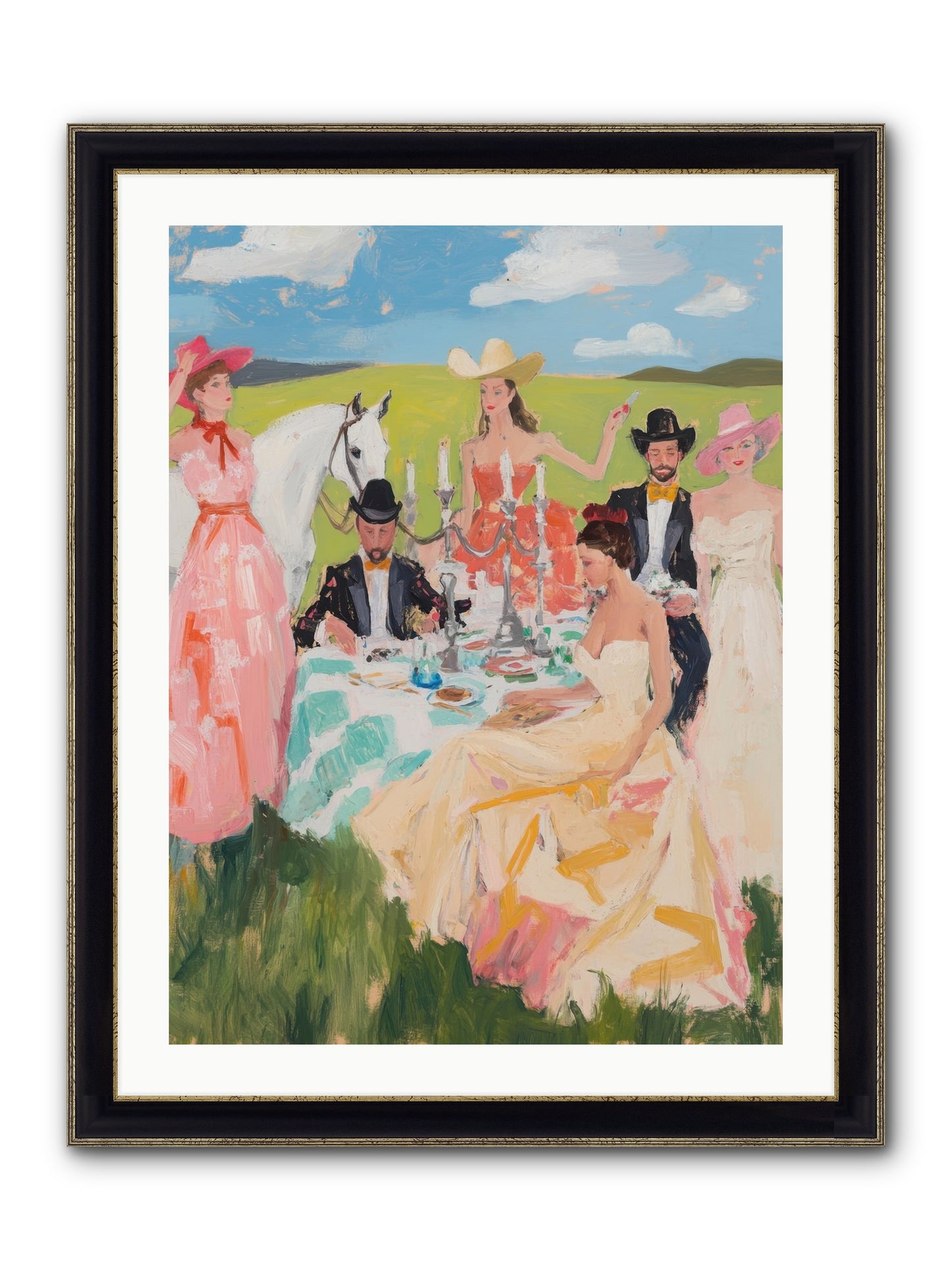 Cactus Flower Cotillion Framed Print - Black & Gold 24x32