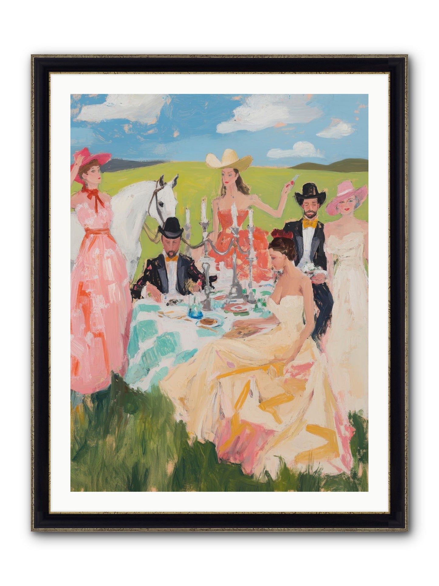 Cactus Flower Cotillion Framed Print - Black & Gold 30x40