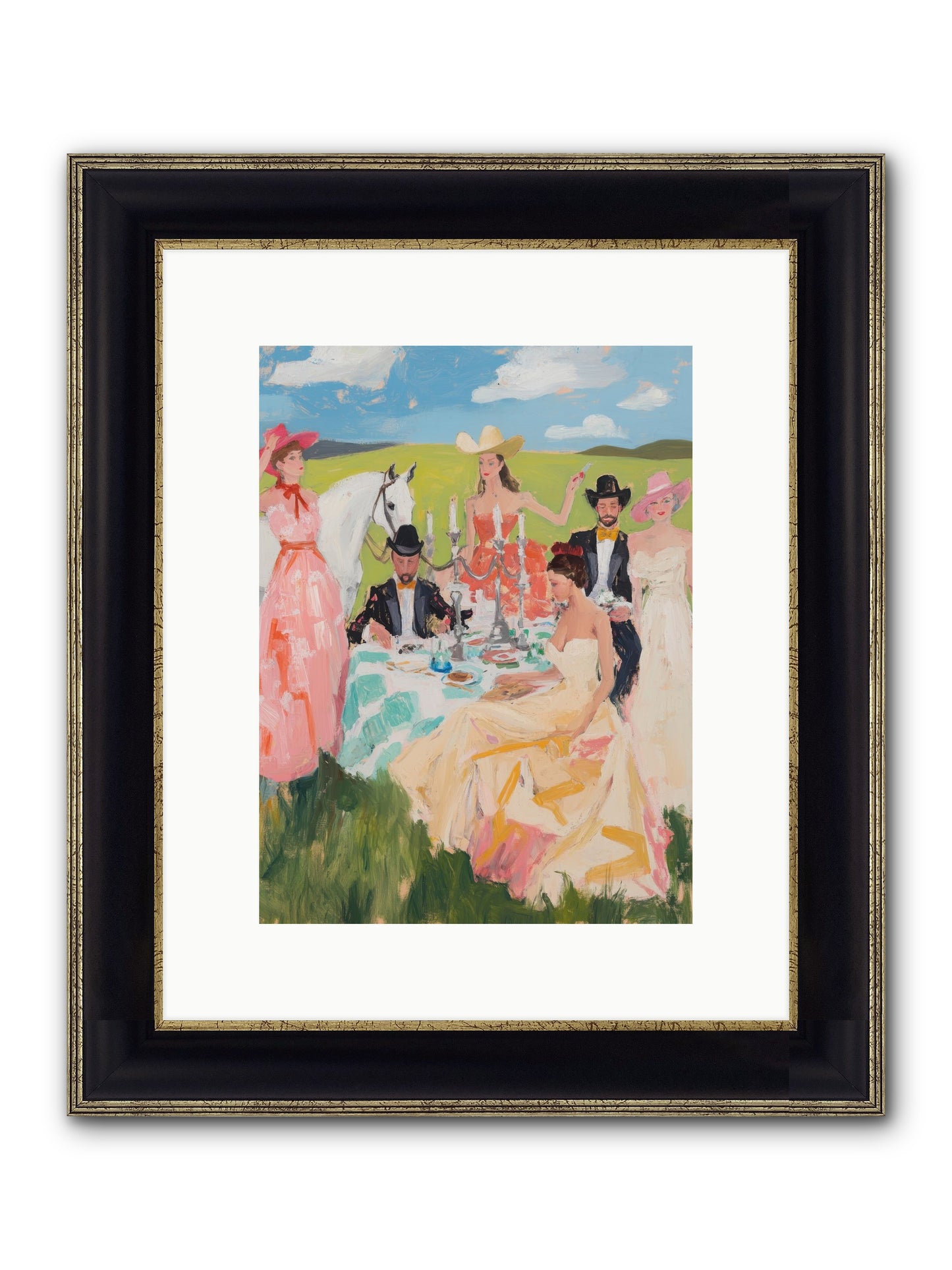 Cactus Flower Cotillion Framed Print - Black & Gold 9x12