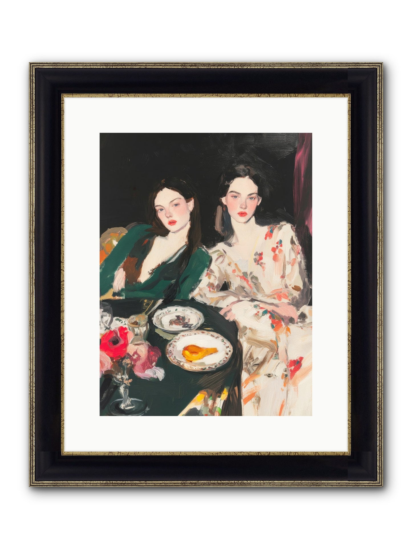 Café Confidants Framed Print - Black & Gold 12x16