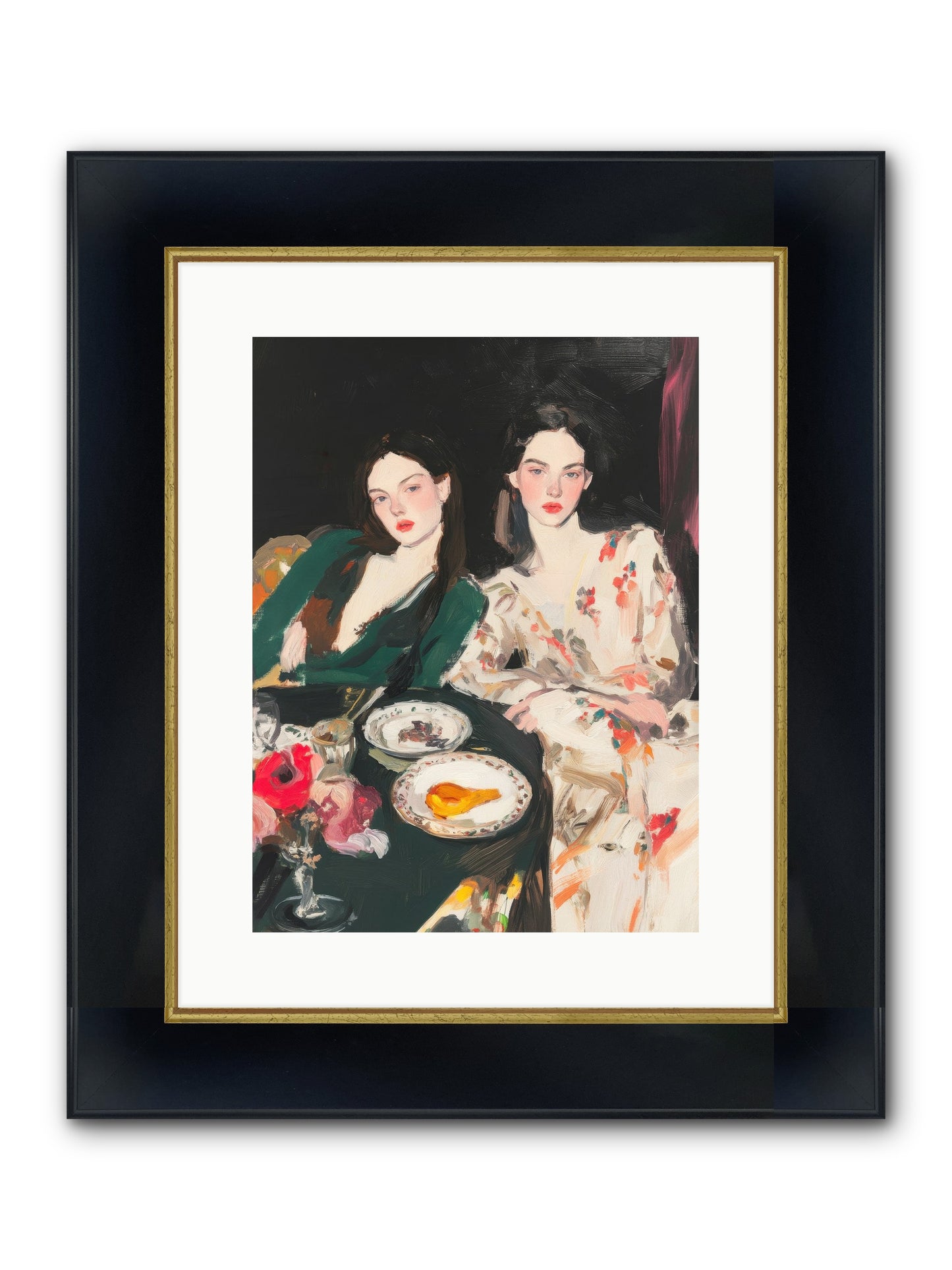 Café Confidants Framed Print - Wide Black w/Gold 12x16