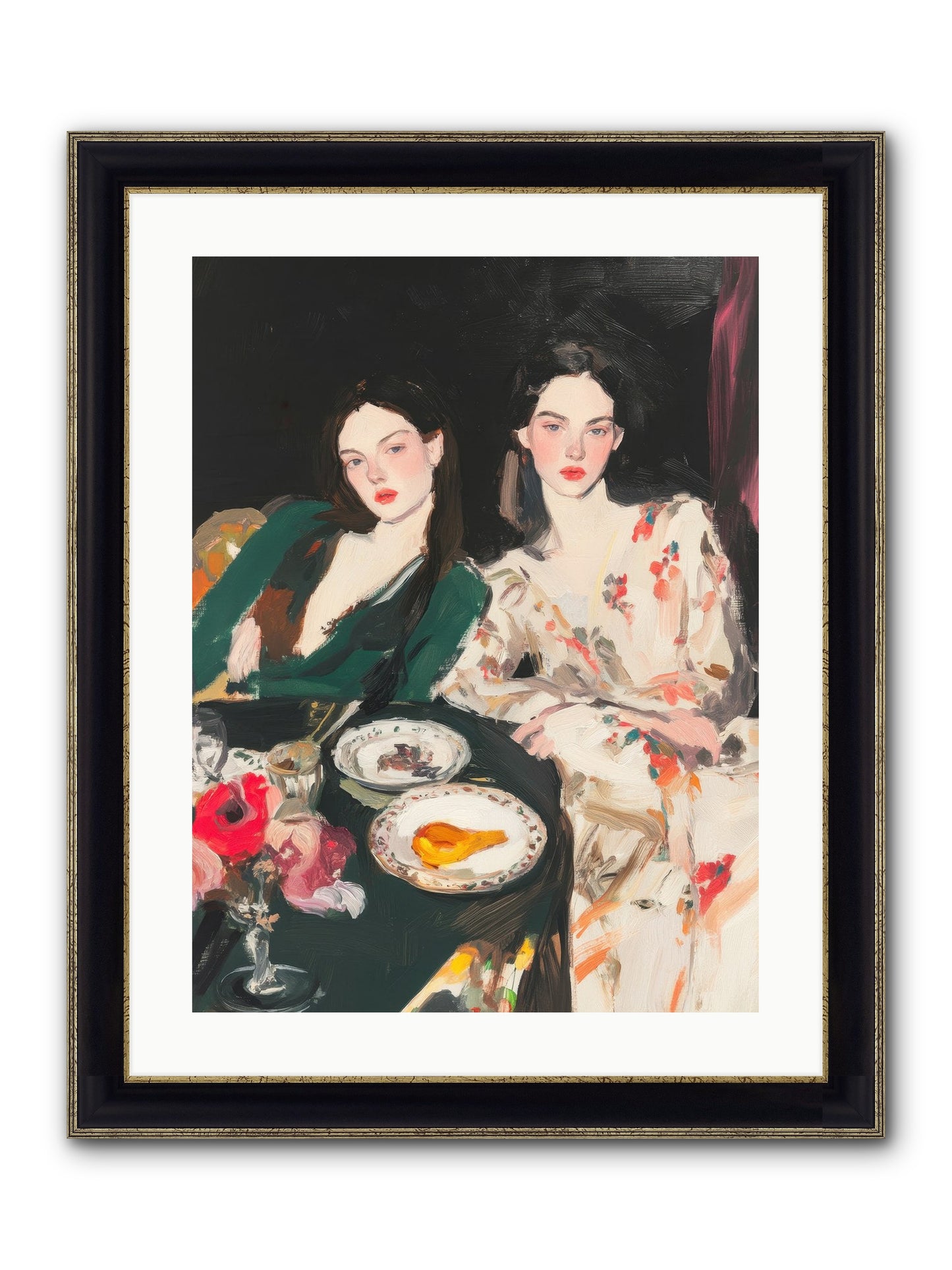 Café Confidants Framed Print - Black & Gold 18x24