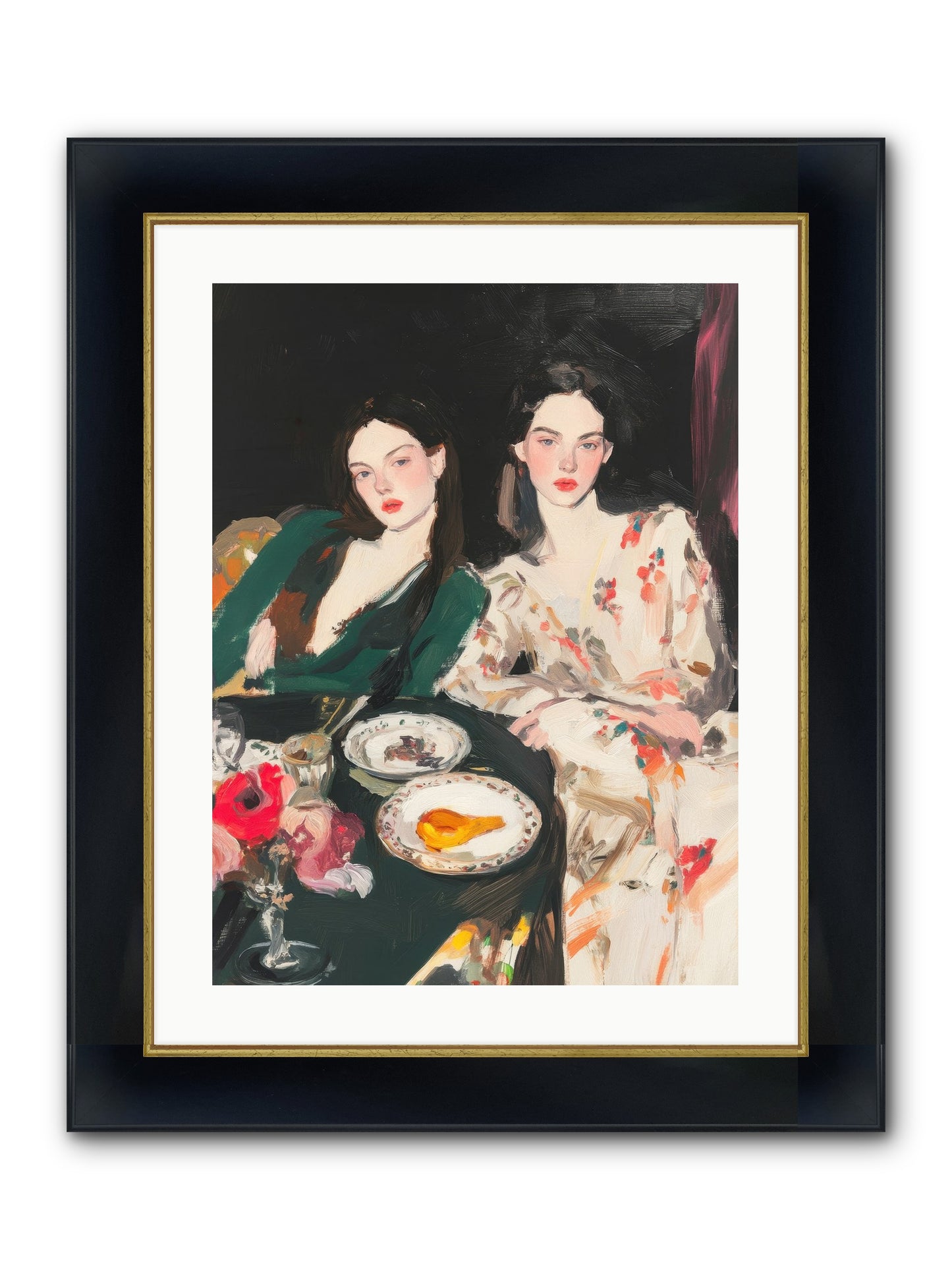Café Confidants Framed Print - Wide Black w/Gold 18x24