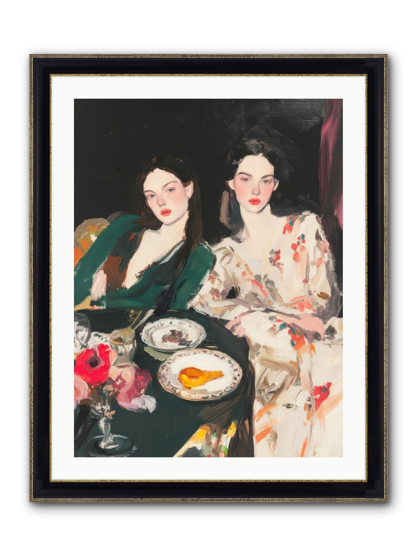 Café Confidants Framed Print - Black & Gold 24x32