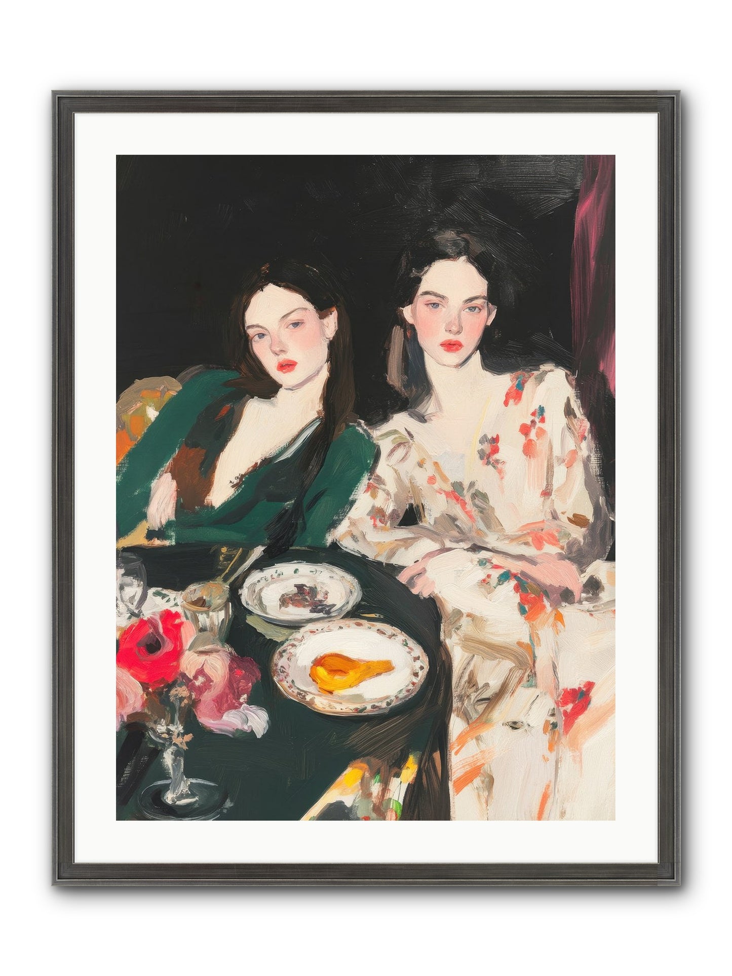 Café Confidants Framed Print - Slimwoods Black/Silver 24x32