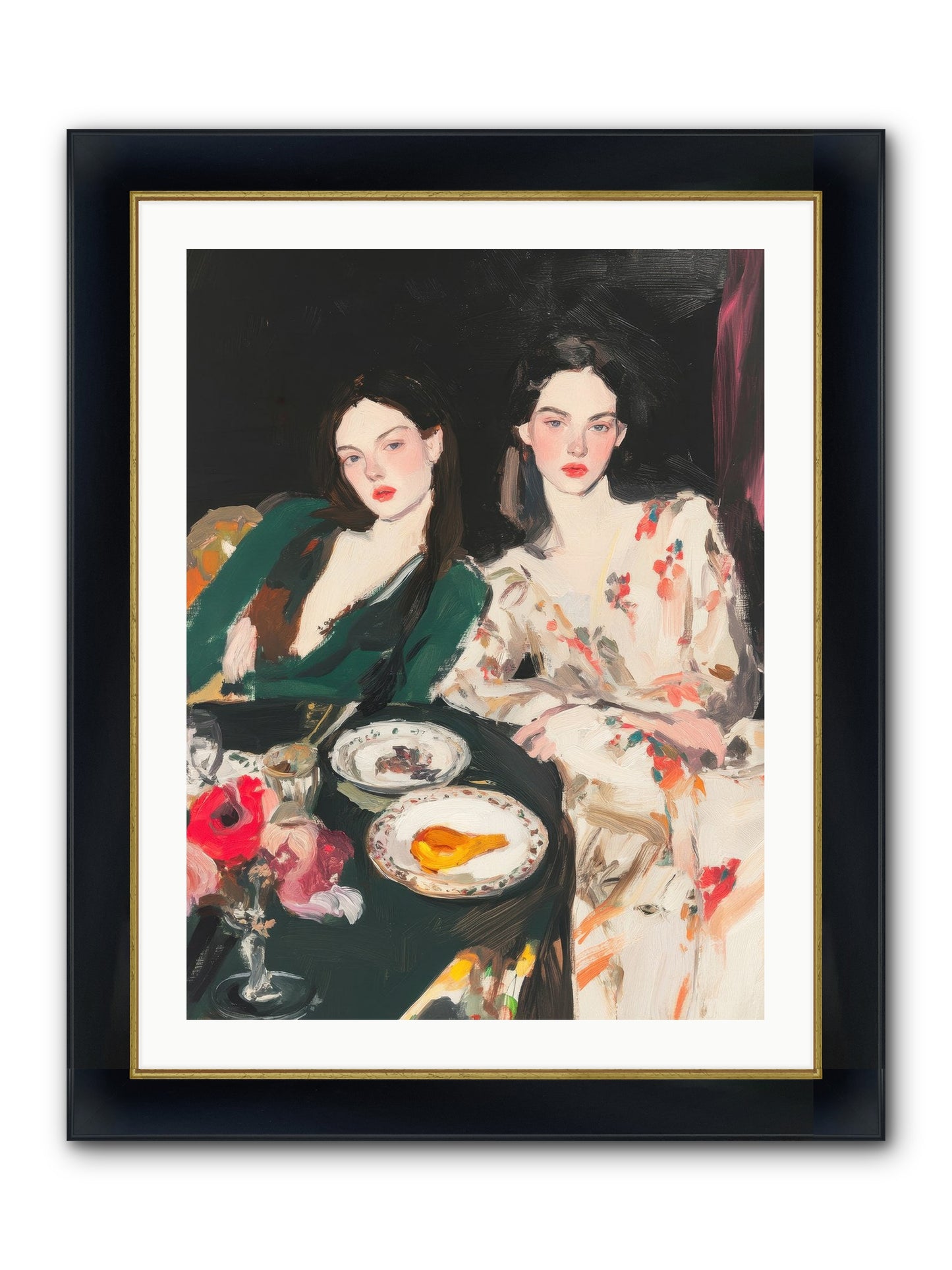 Café Confidants Framed Print - Wide Black w/Gold 24x32