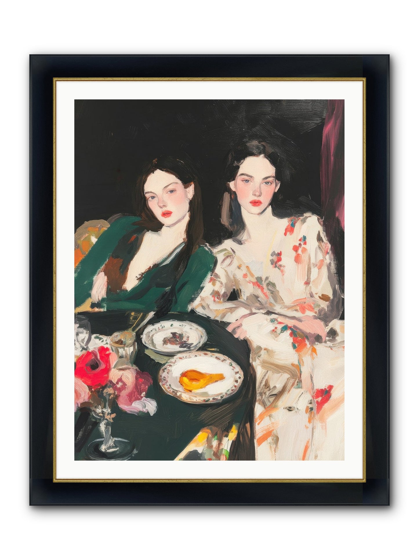 Café Confidants Framed Print - Wide Black w/Gold 30x40