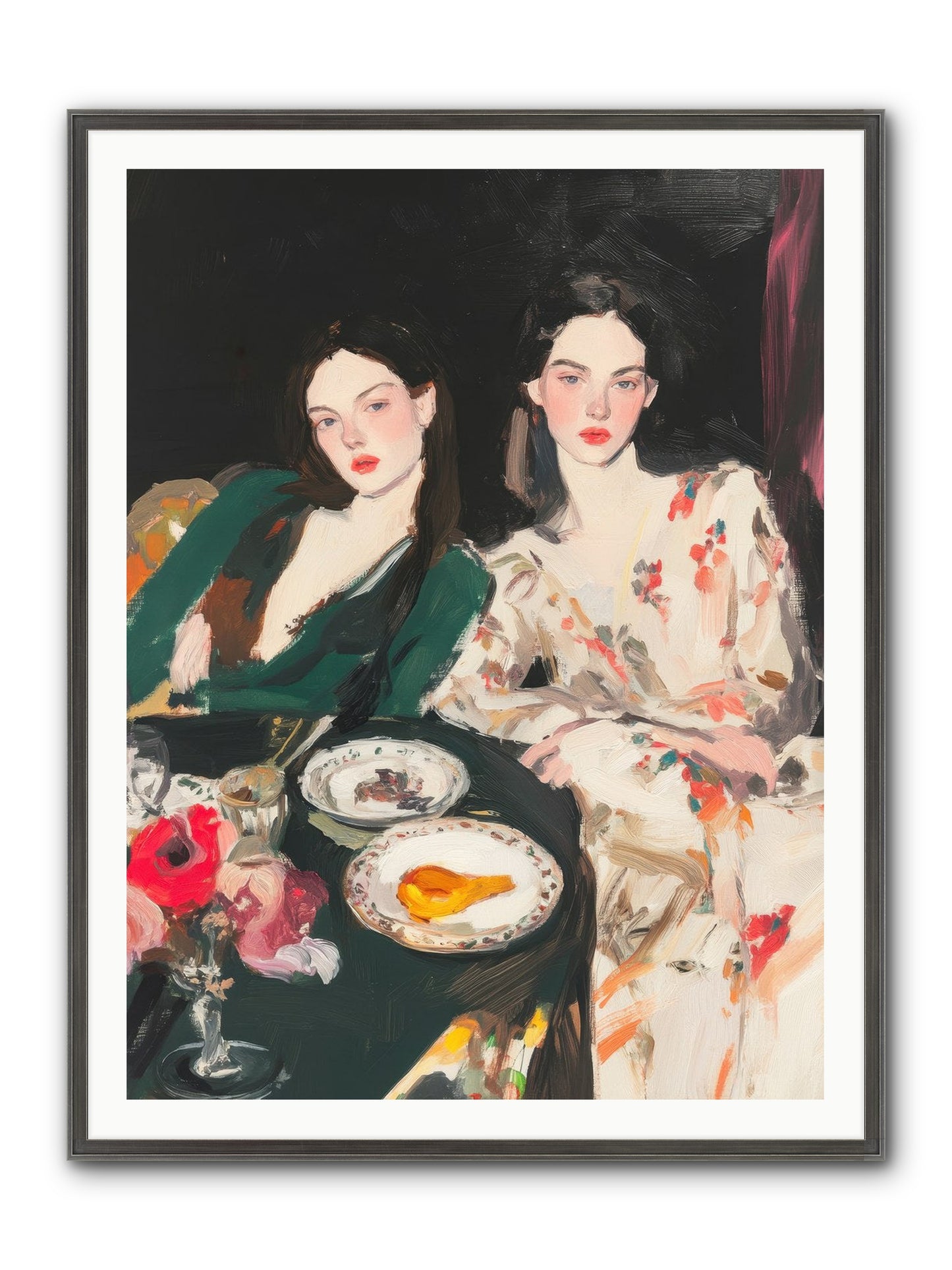 Café Confidants Framed Print - Slimwoods Black/Silver 36x48