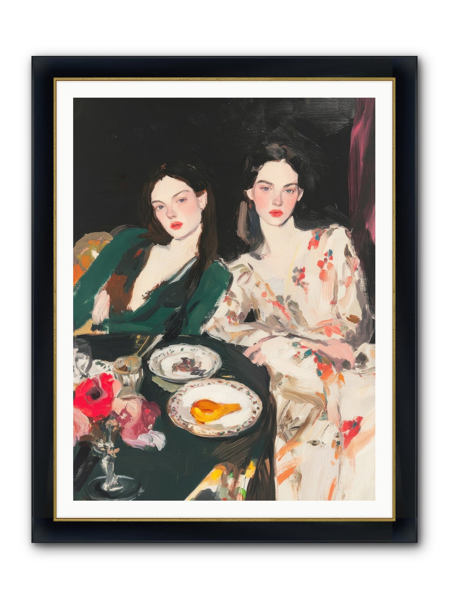 Café Confidants Framed Print - Wide Black w/Gold 36x48