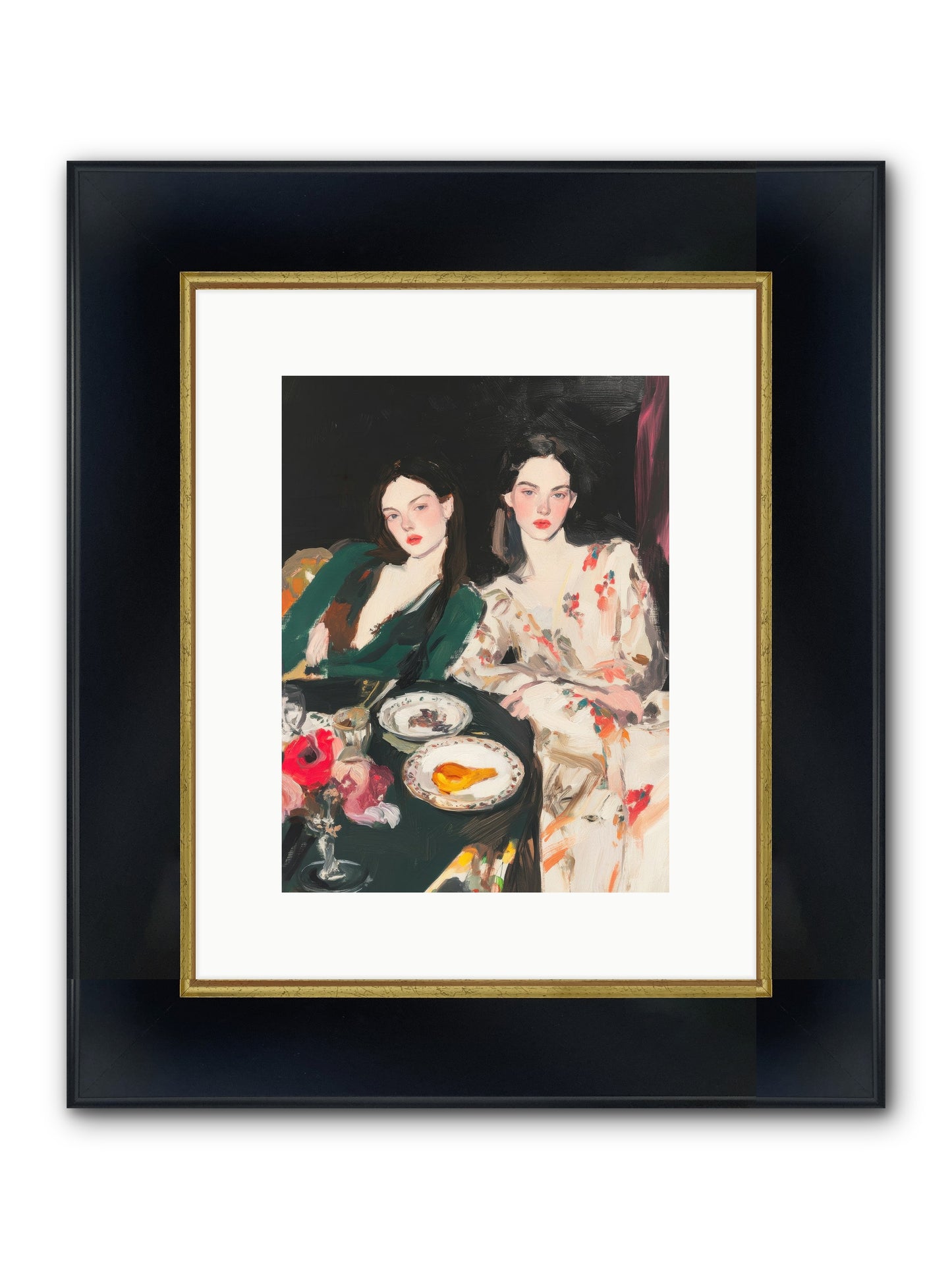 Café Confidants Framed Print - Wide Black w/Gold 9x12