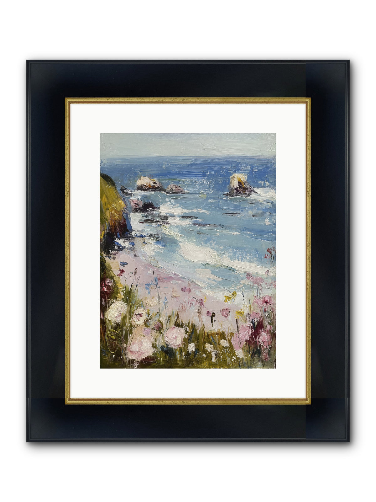 Capri Coves Framed Print - Wide Black w/Gold 12x16