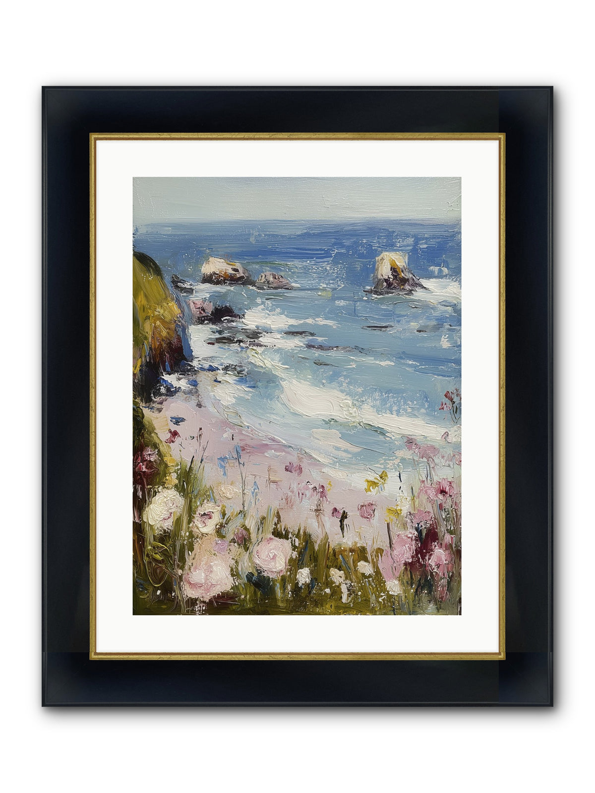 Capri Coves Framed Print - Wide Black w/Gold 18x24