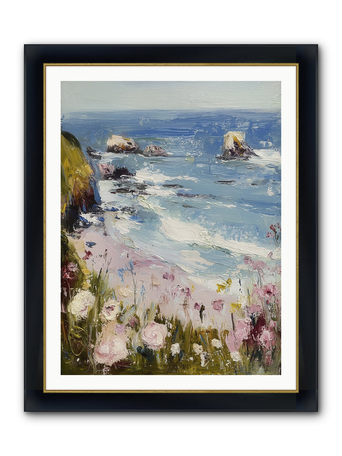 Capri Coves Framed Print - Wide Black w/Gold 30x40