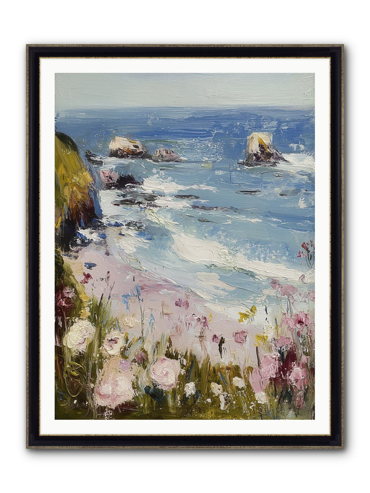 Capri Coves Framed Print - Black & Gold 36x48