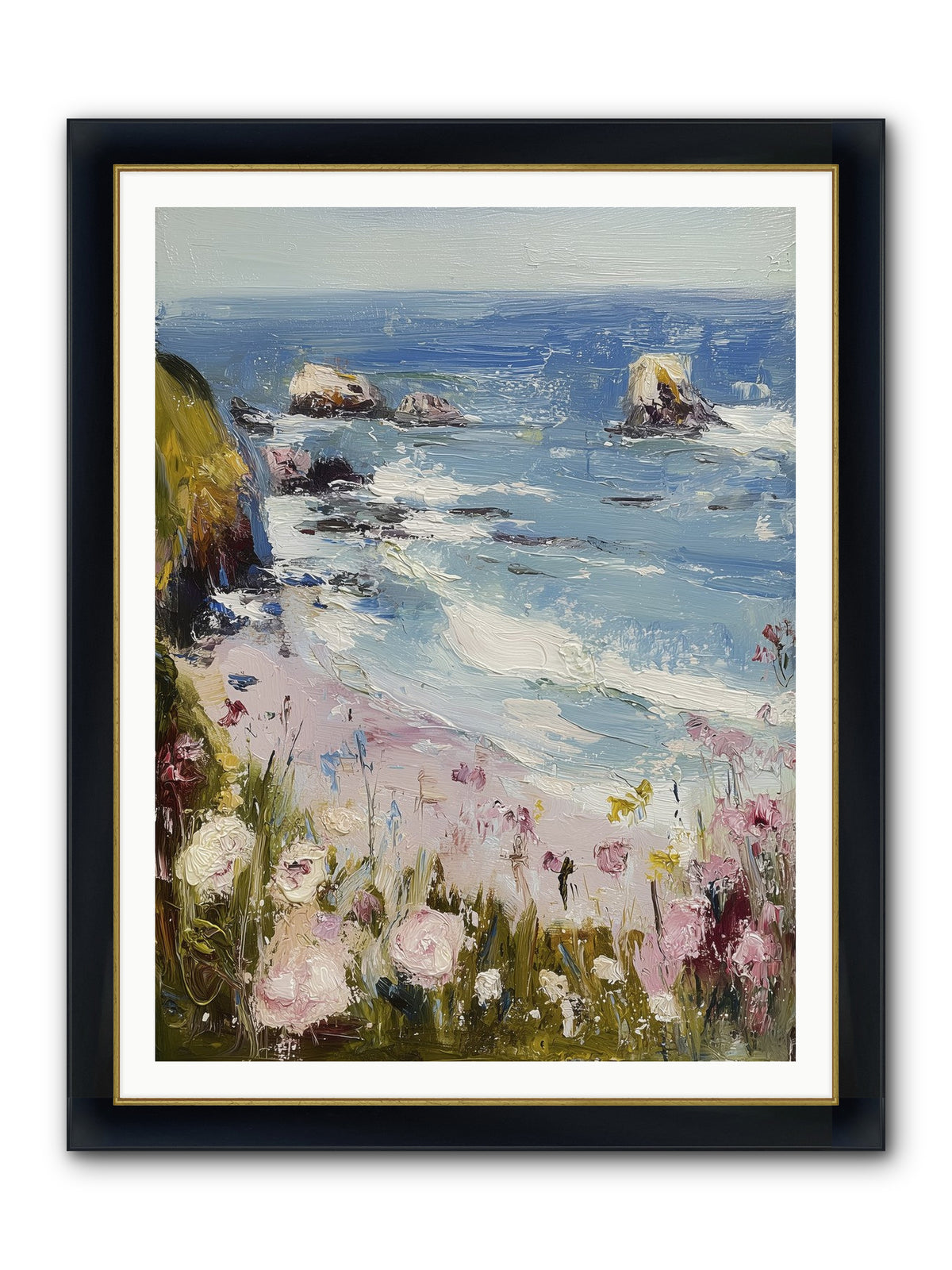 Capri Coves Framed Print - Wide Black w/Gold 36x48