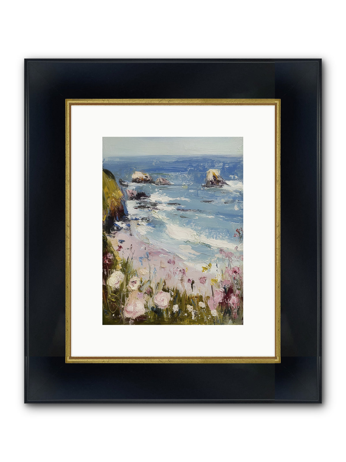 Capri Coves Framed Print - Wide Black w/Gold 9x12