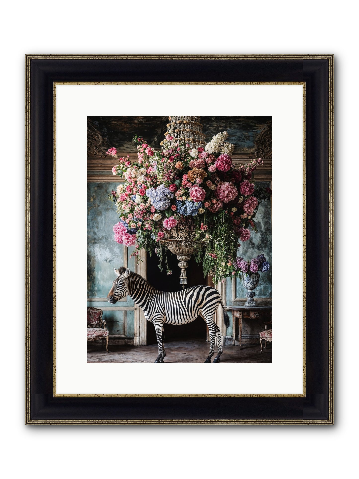 Captured By Petals Framed Print - Black & Gold 12x16