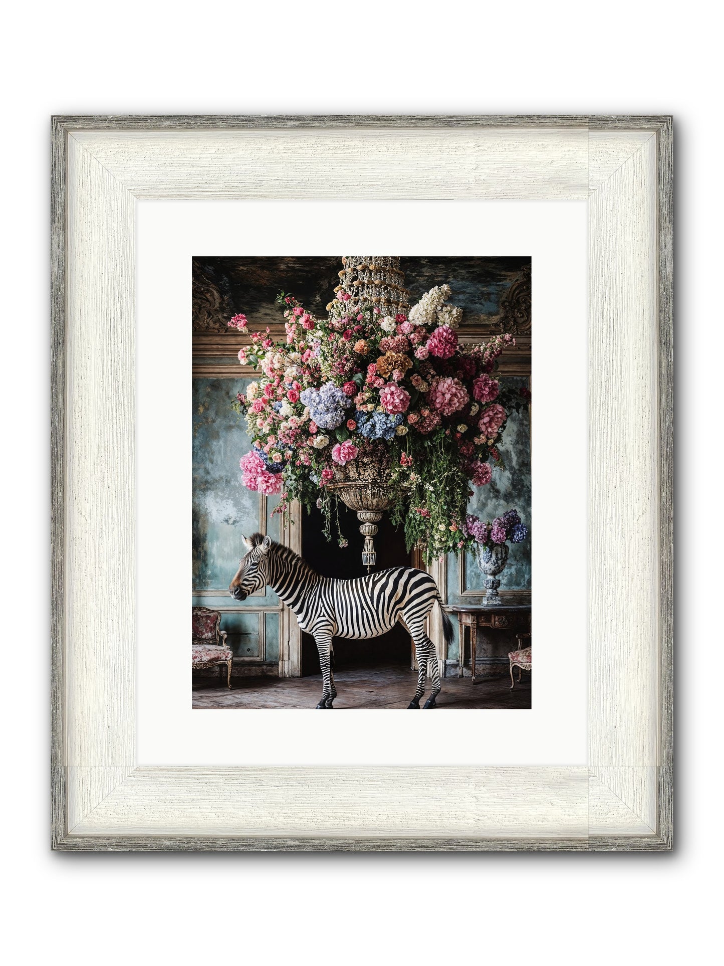 Captured By Petals Framed Print - Driftwood White 12x16