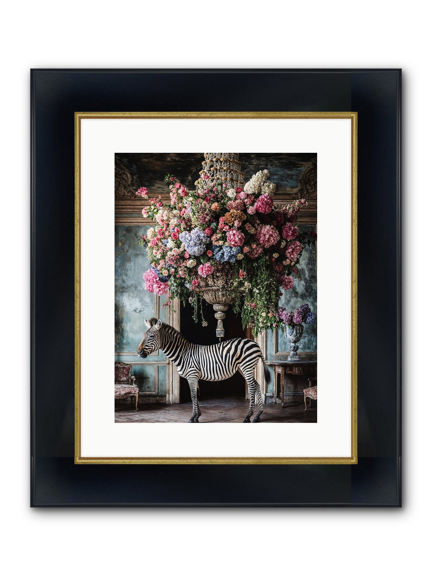 Captured By Petals Framed Print - Wide Black w/Gold 12x16