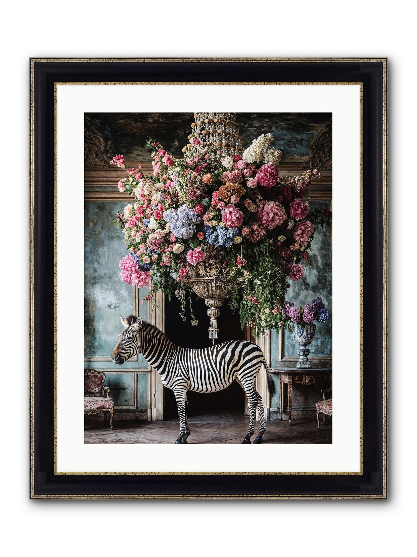 Captured By Petals Framed Print - Black & Gold 18x24
