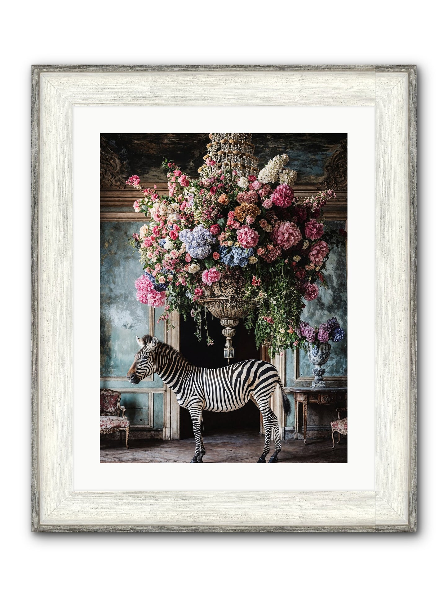 Captured By Petals Framed Print - Driftwood White 18x24