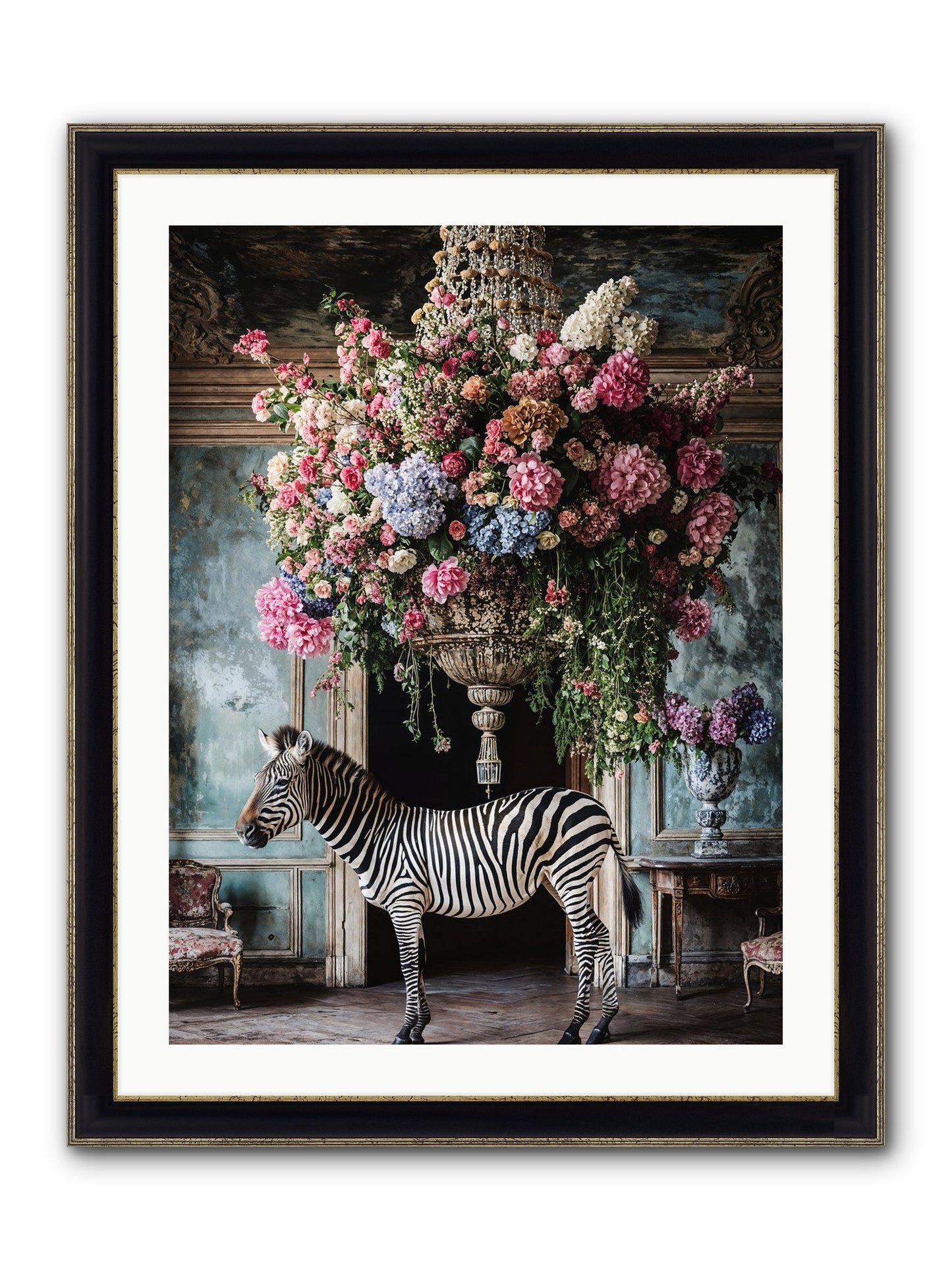 Captured By Petals Framed Print - Black & Gold 24x32