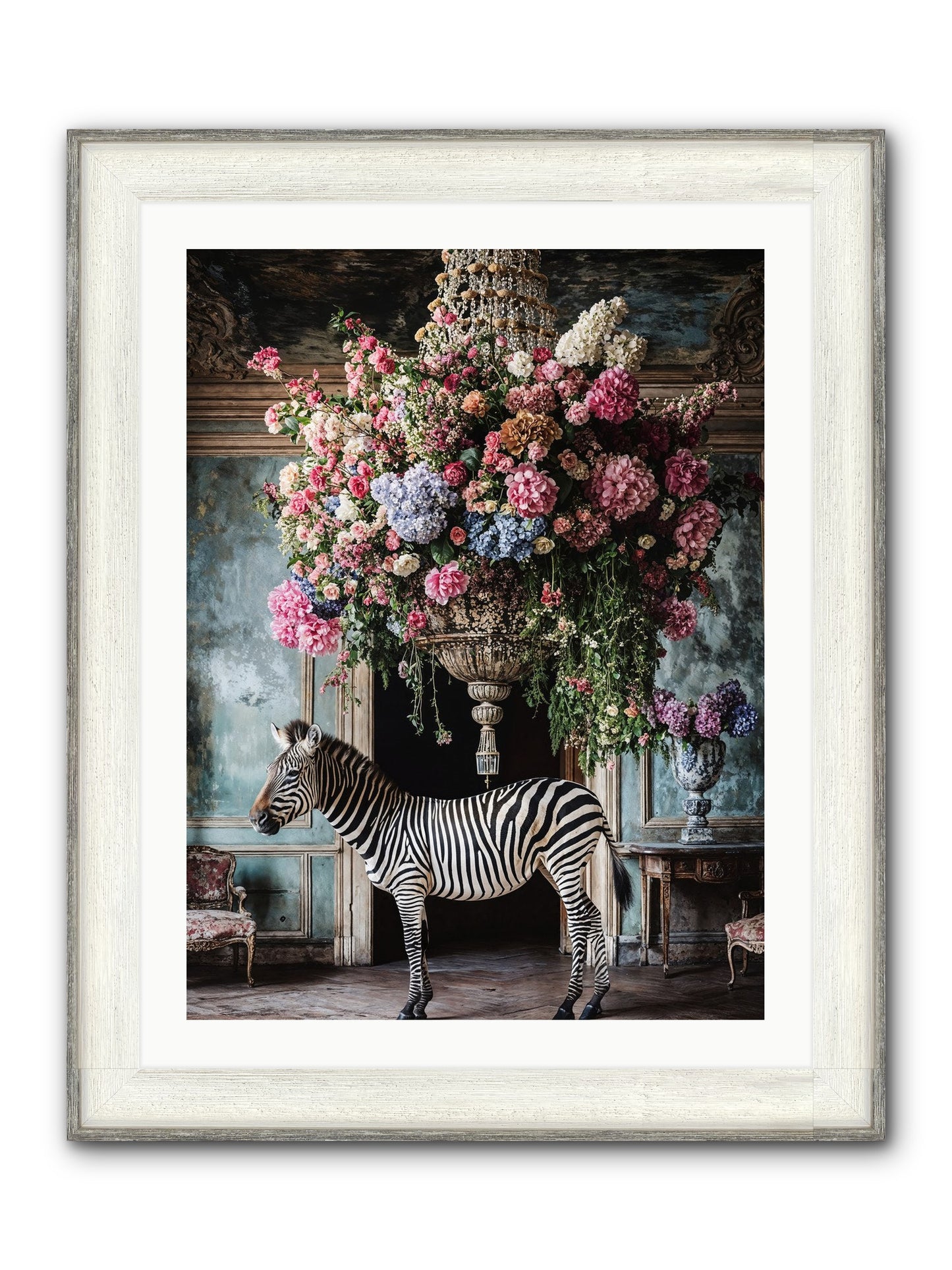 Captured By Petals Framed Print - Driftwood White 24x32