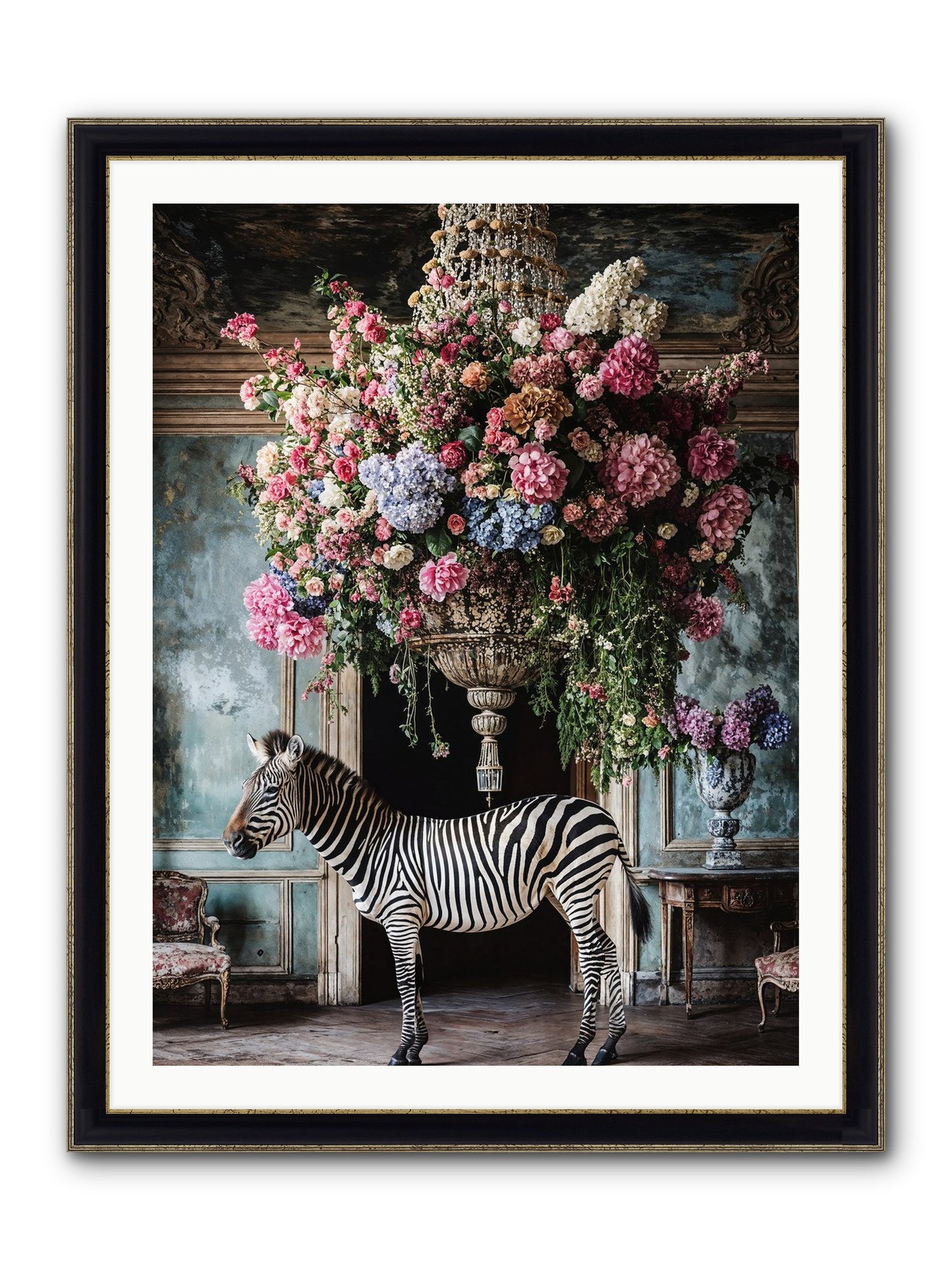 Captured By Petals Framed Print - Black & Gold 30x40