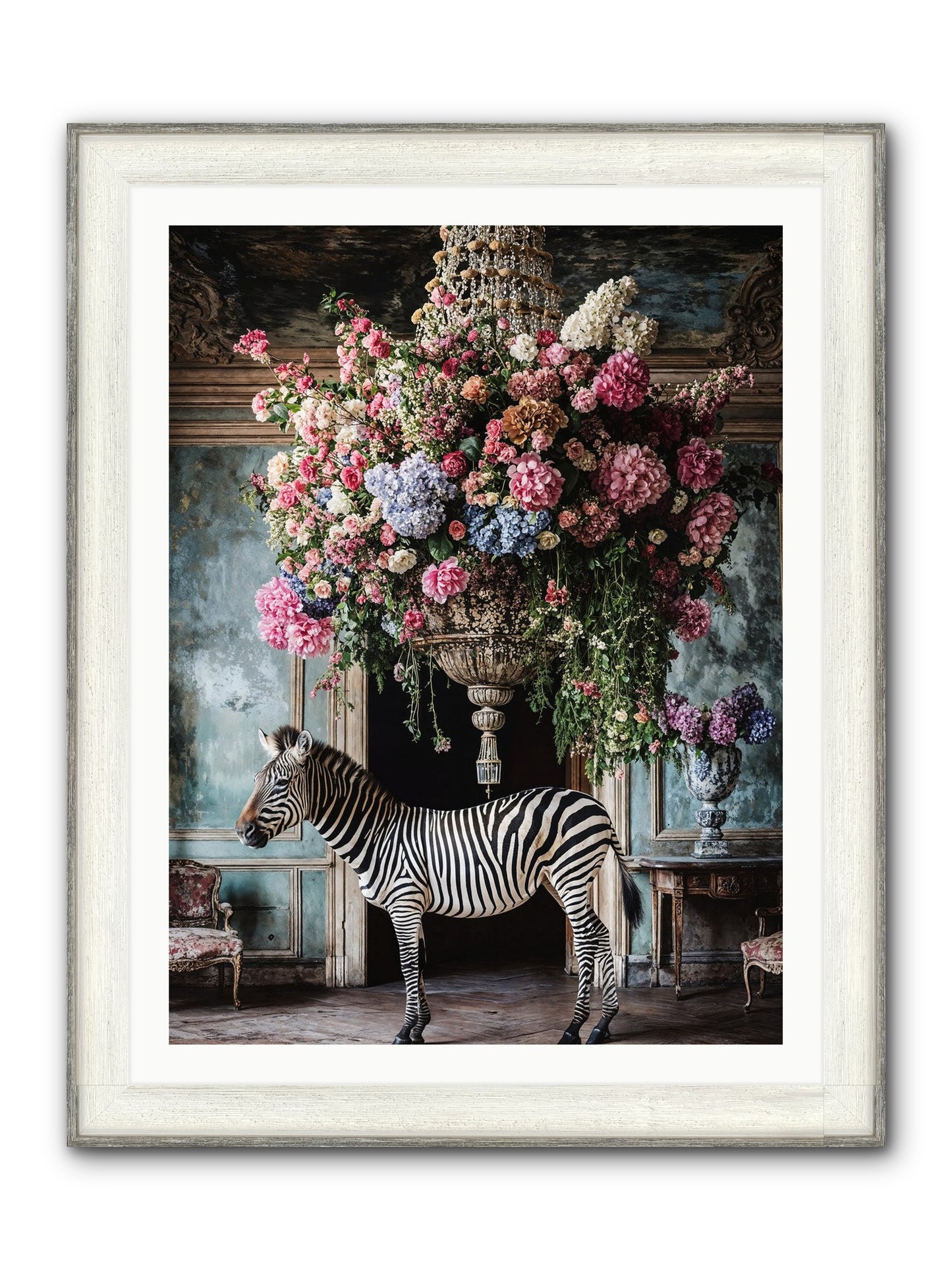 Captured By Petals Framed Print - Driftwood White 30x40