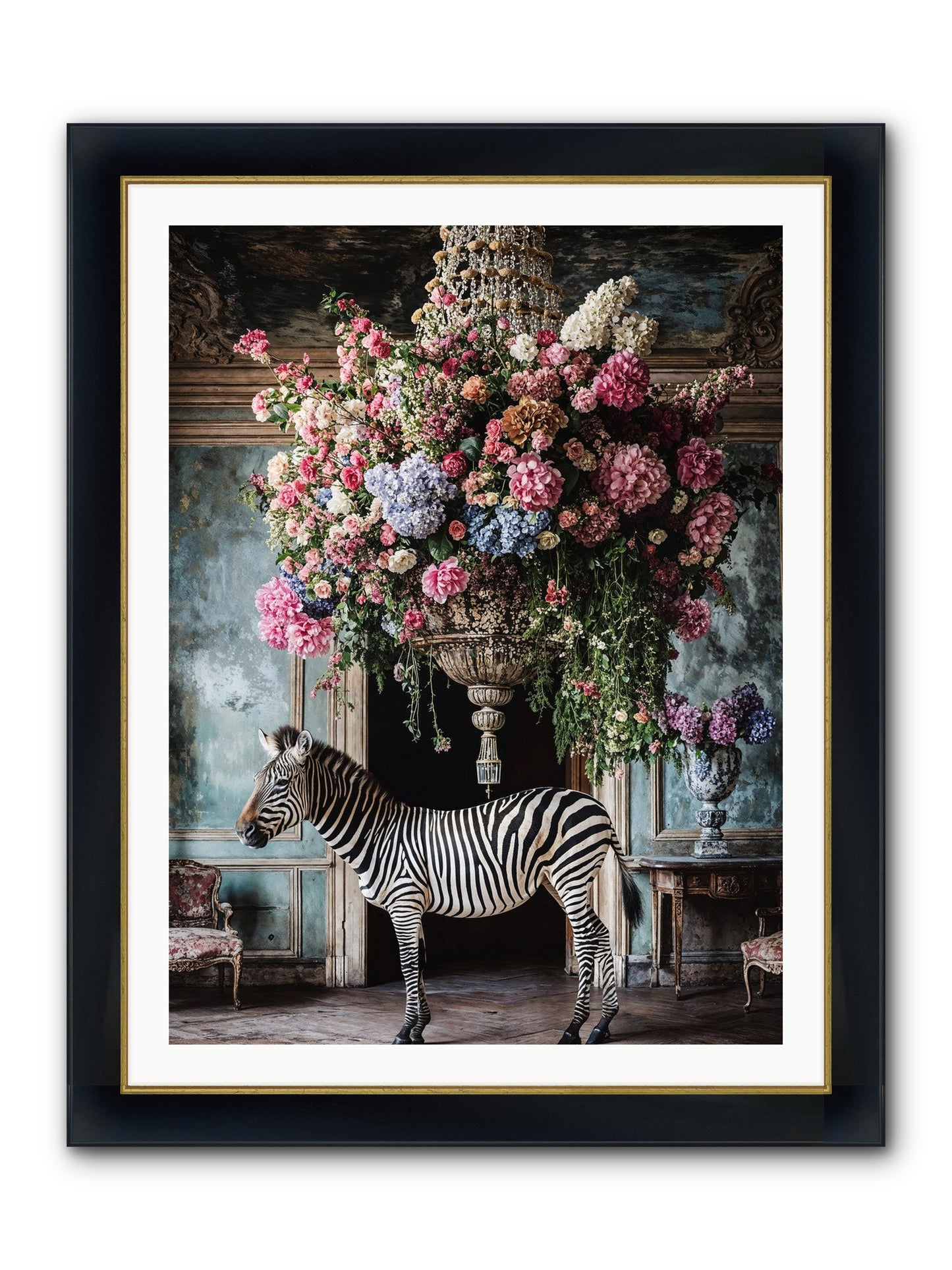 Captured By Petals Framed Print - Wide Black w/Gold 30x40