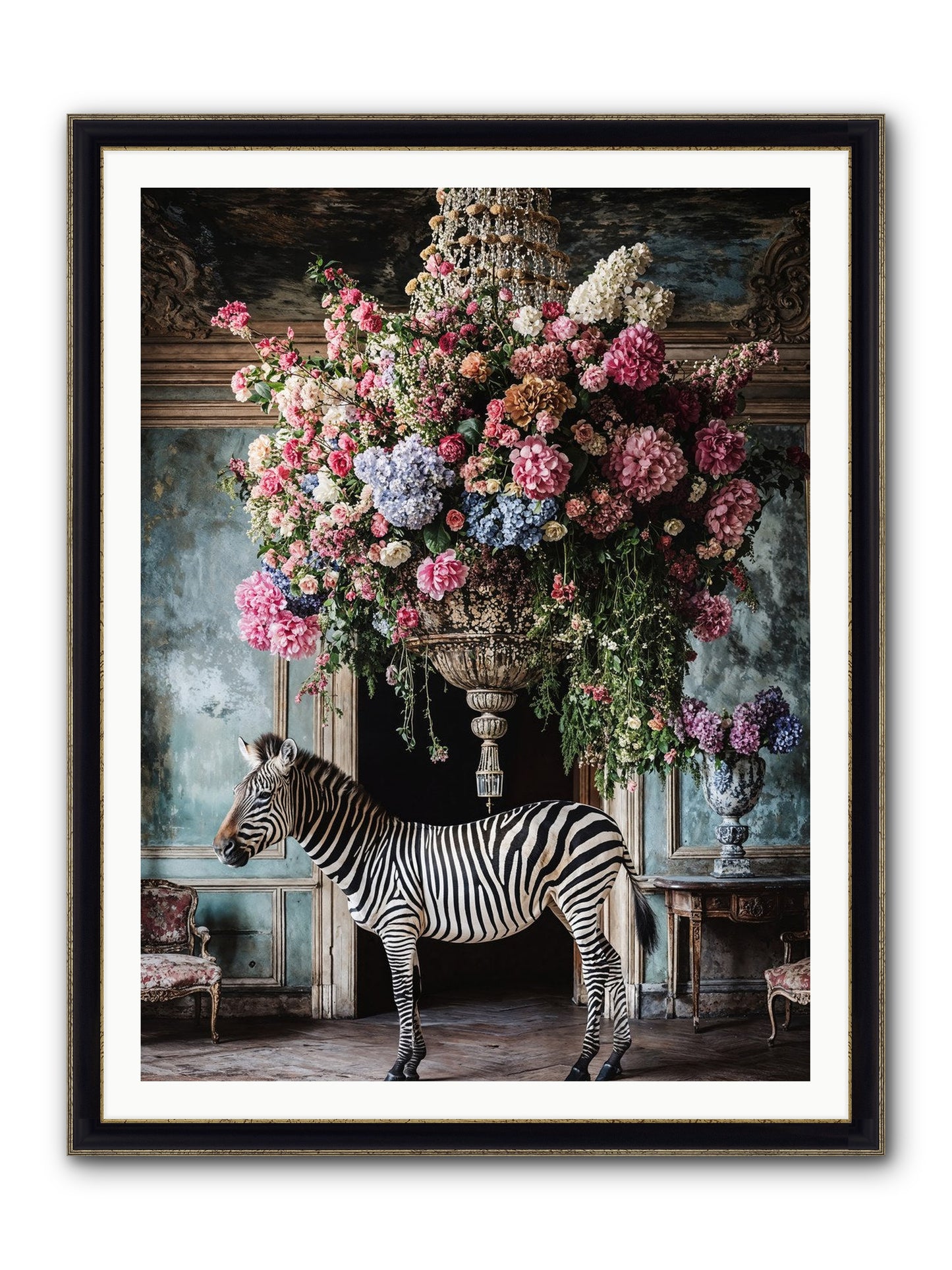 Captured By Petals Framed Print - Black & Gold 36x48