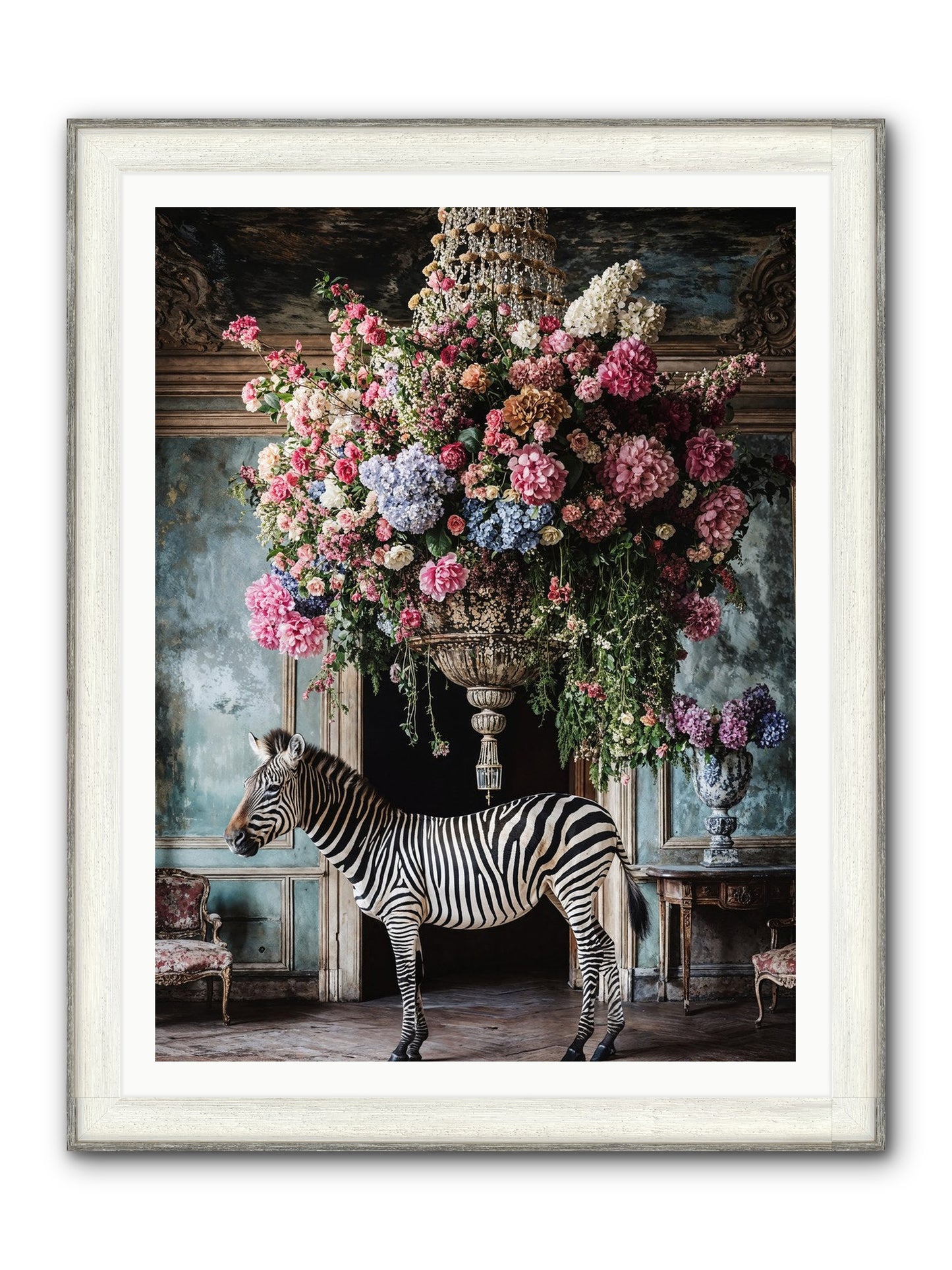 Captured By Petals Framed Print - Driftwood White 36x48
