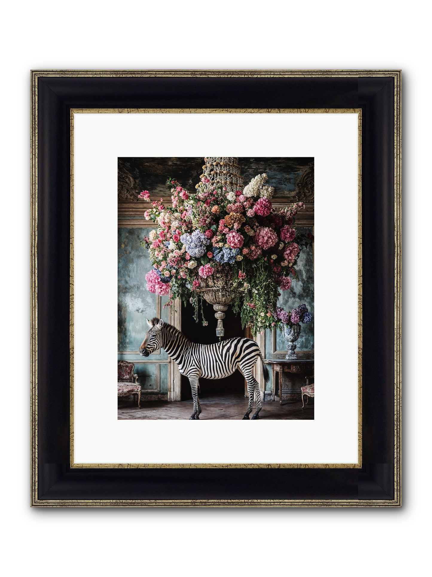 Captured By Petals Framed Print - Black & Gold 9x12