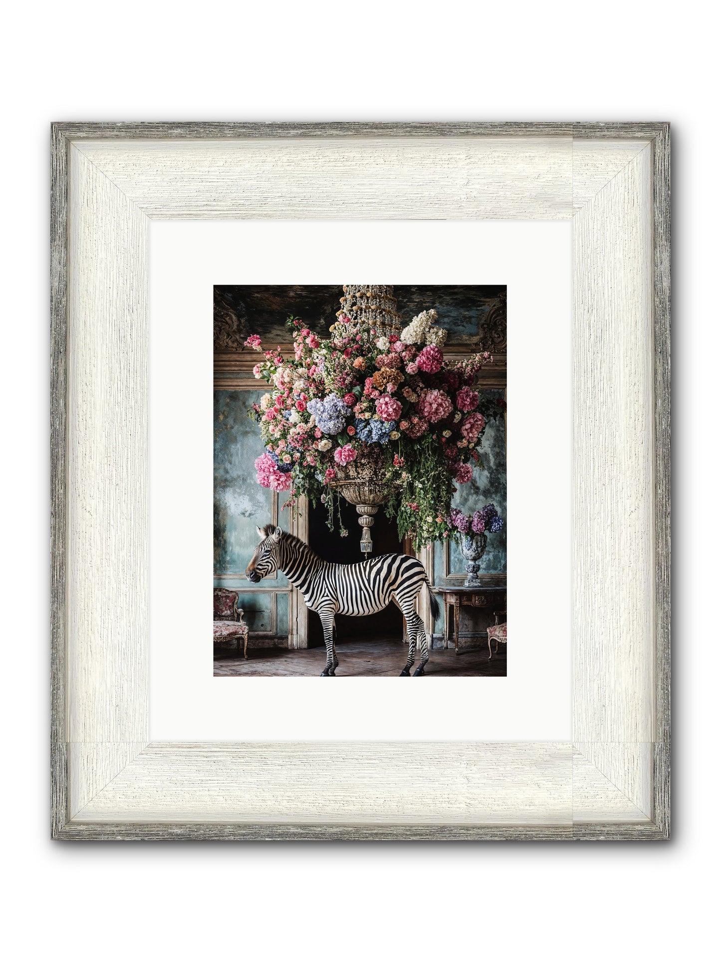 Captured By Petals Framed Print - Driftwood White 9x12