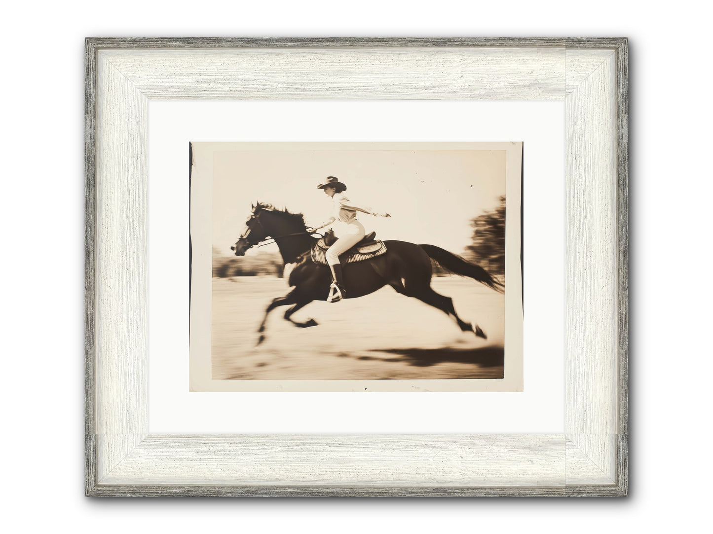 Cattle Call Echo Framed Print - Driftwood White 16x12