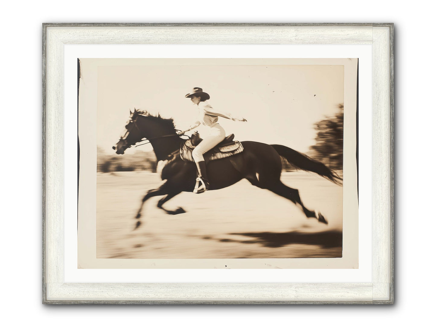 Cattle Call Echo Framed Print - Driftwood White 40x30