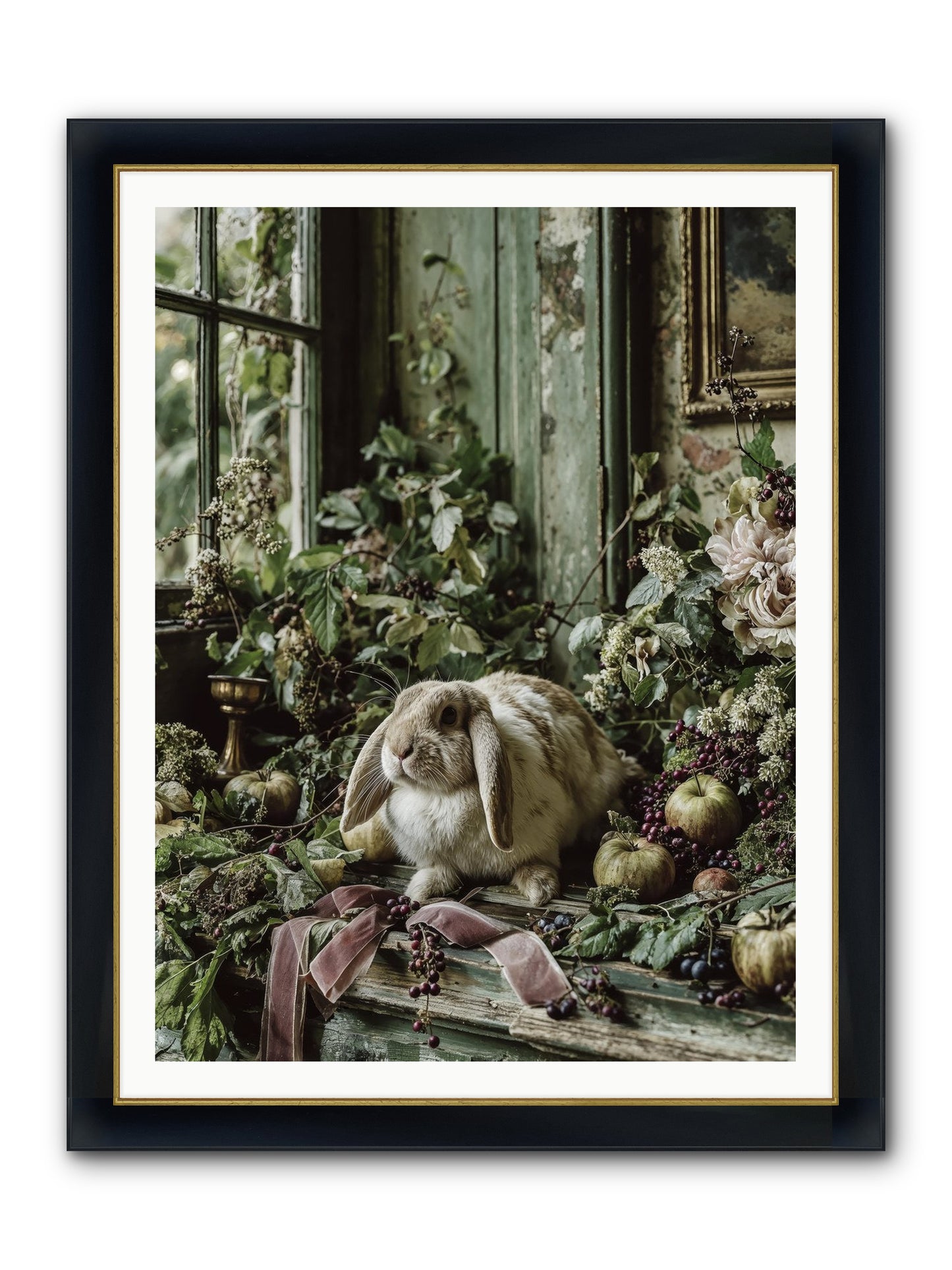 Celadine Framed Print - Wide Black w/Gold 36x48