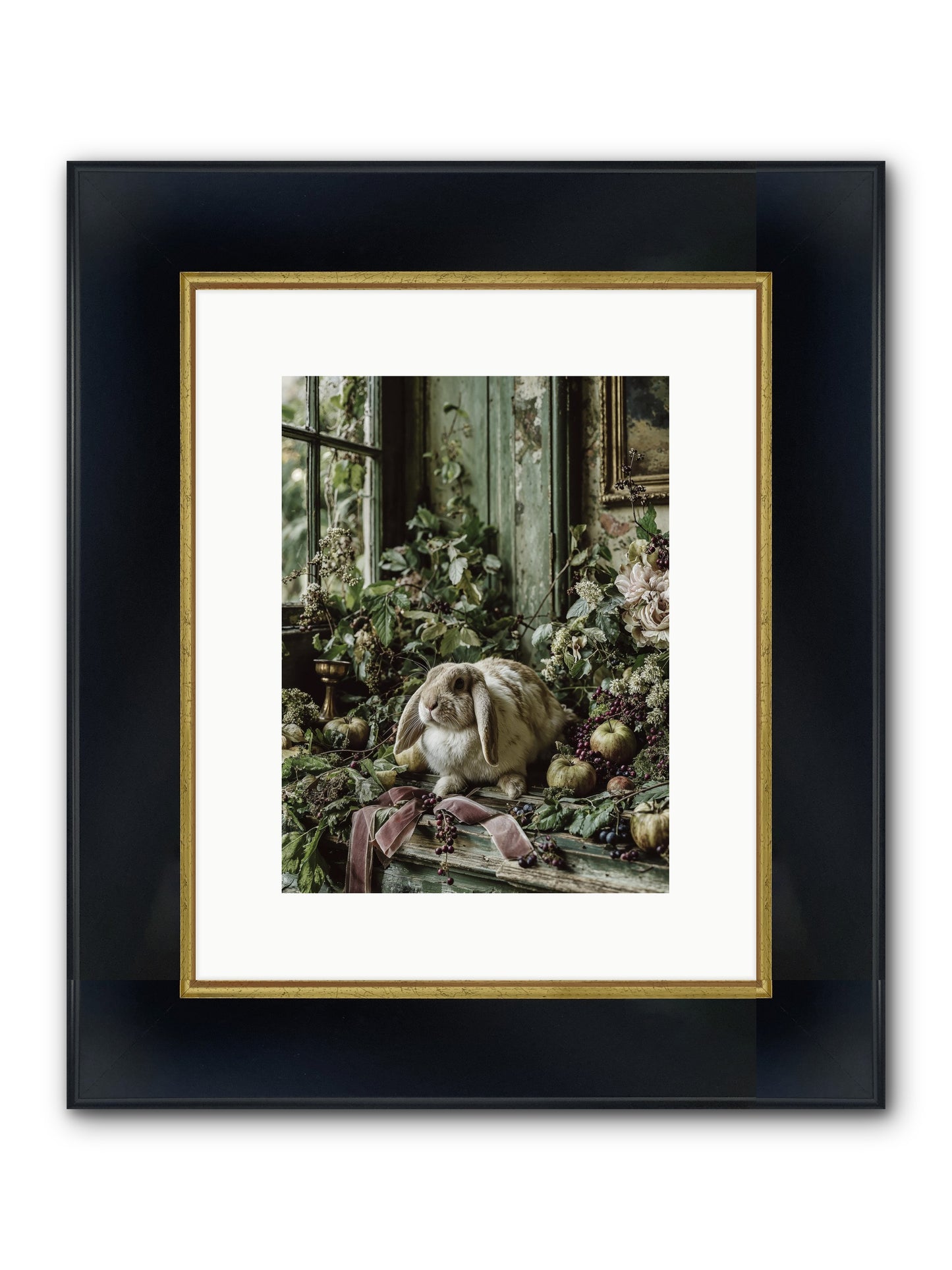 Celadine Framed Print - Wide Black w/Gold 9x12