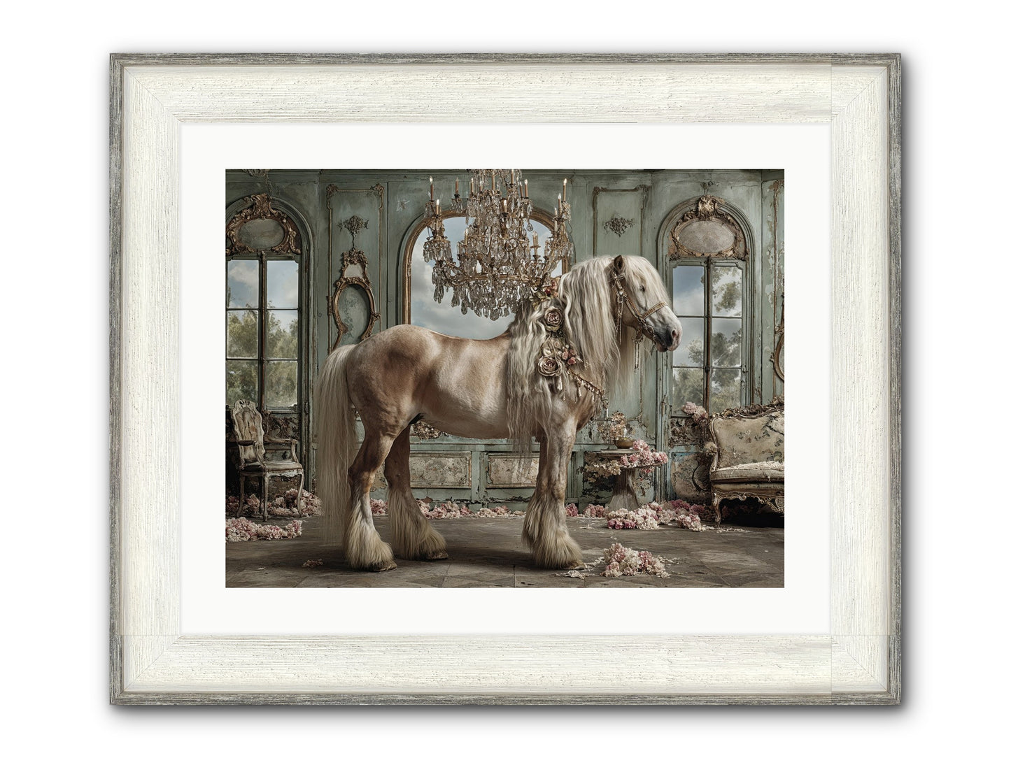 Champagne And Clover Framed Print - Driftwood White 24x18