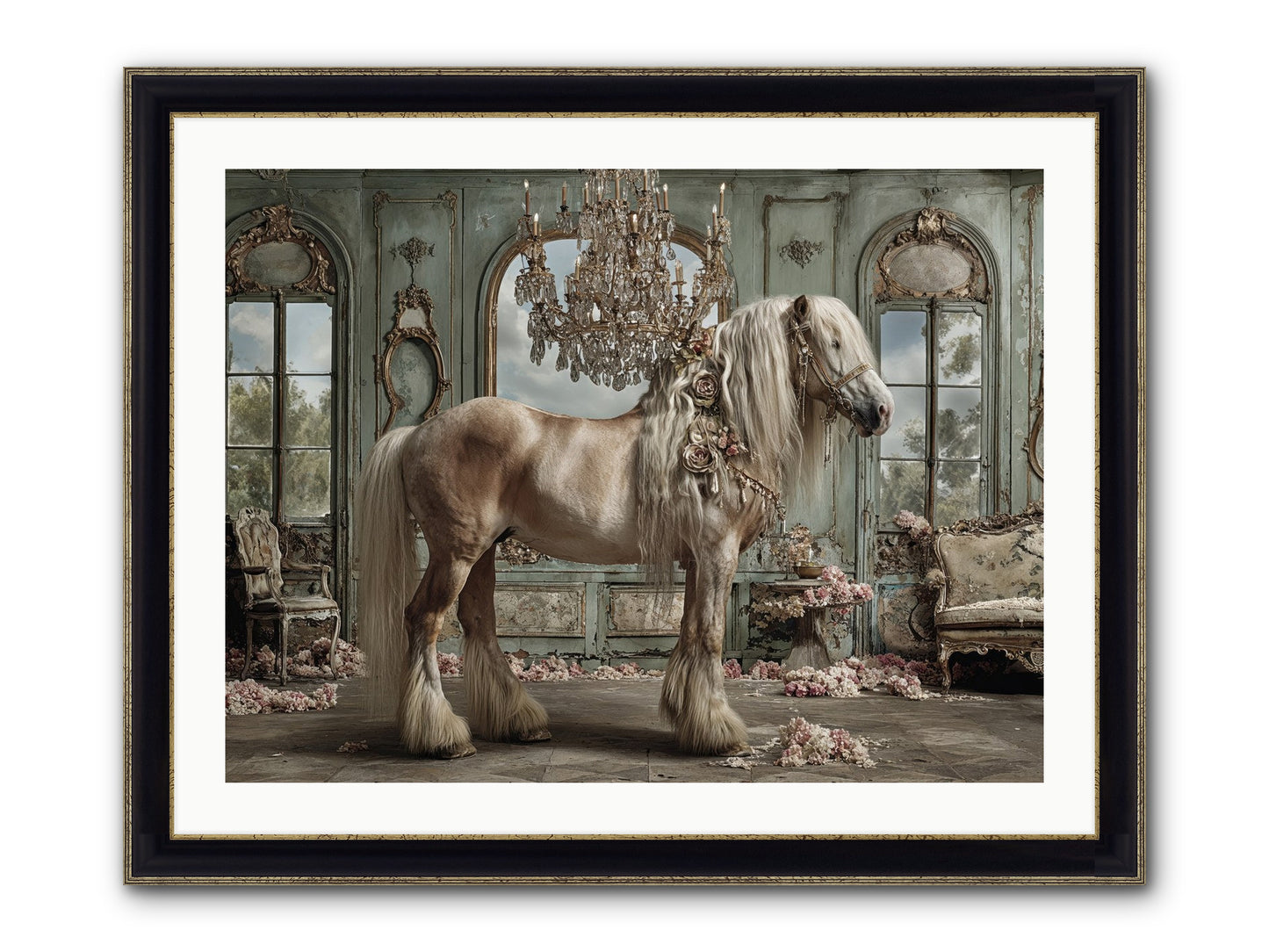 Champagne And Clover Framed Print - Black & Gold 32x24