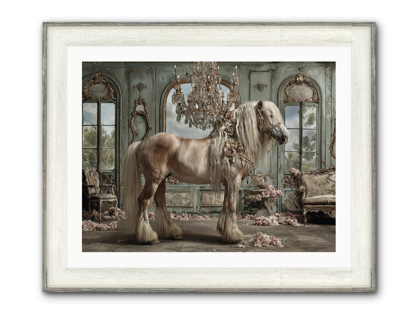 Champagne And Clover Framed Print - Driftwood White 32x24