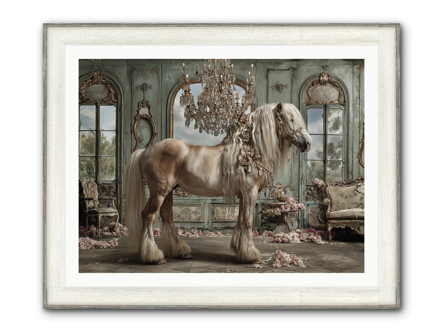 Champagne And Clover Framed Print - Driftwood White 40x30