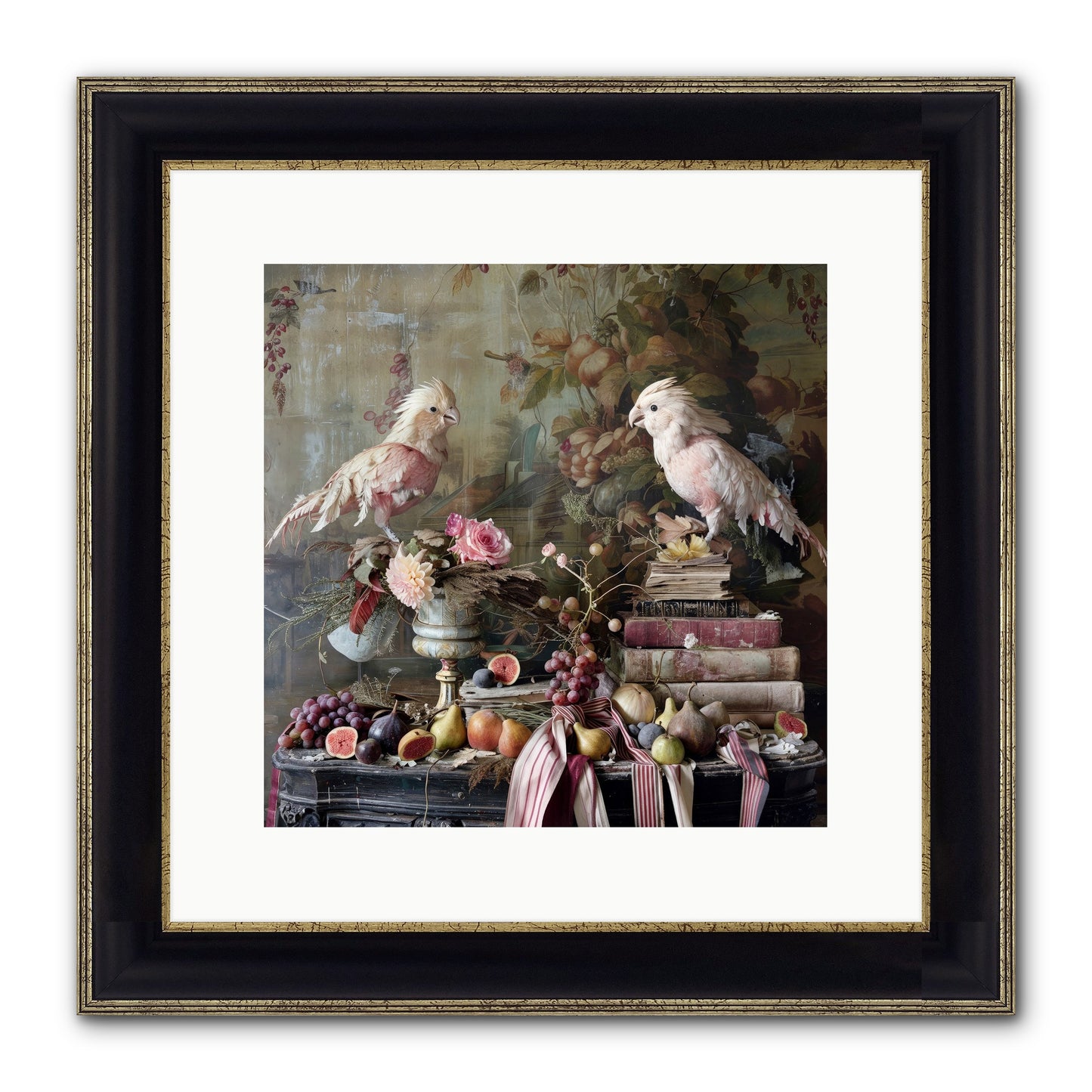 Chansons From Gilded Aviaries Framed Print - Black & Gold 12x12