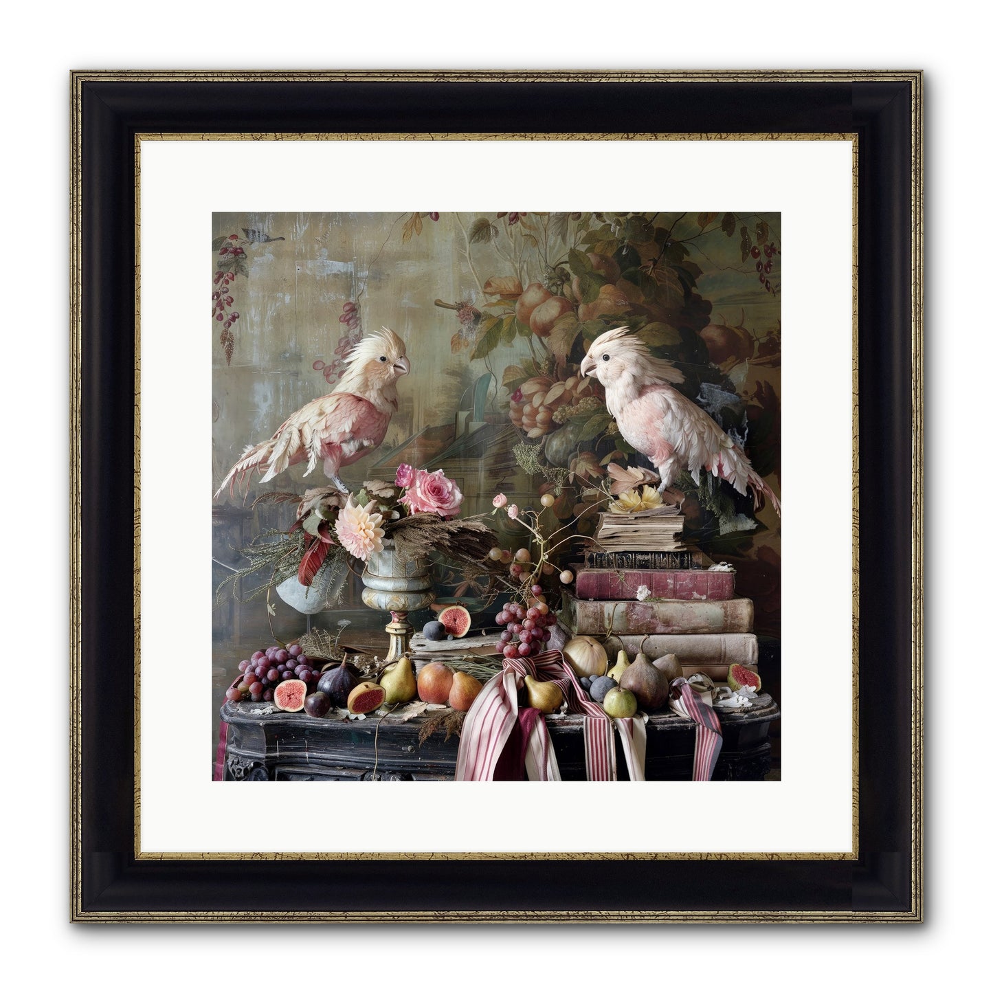 Chansons From Gilded Aviaries Framed Print - Black & Gold 16x16