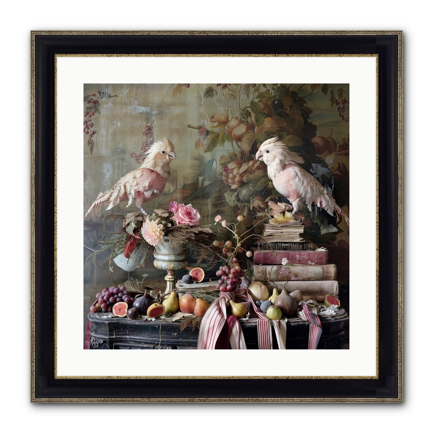 Chansons From Gilded Aviaries Framed Print - Black & Gold 20x20
