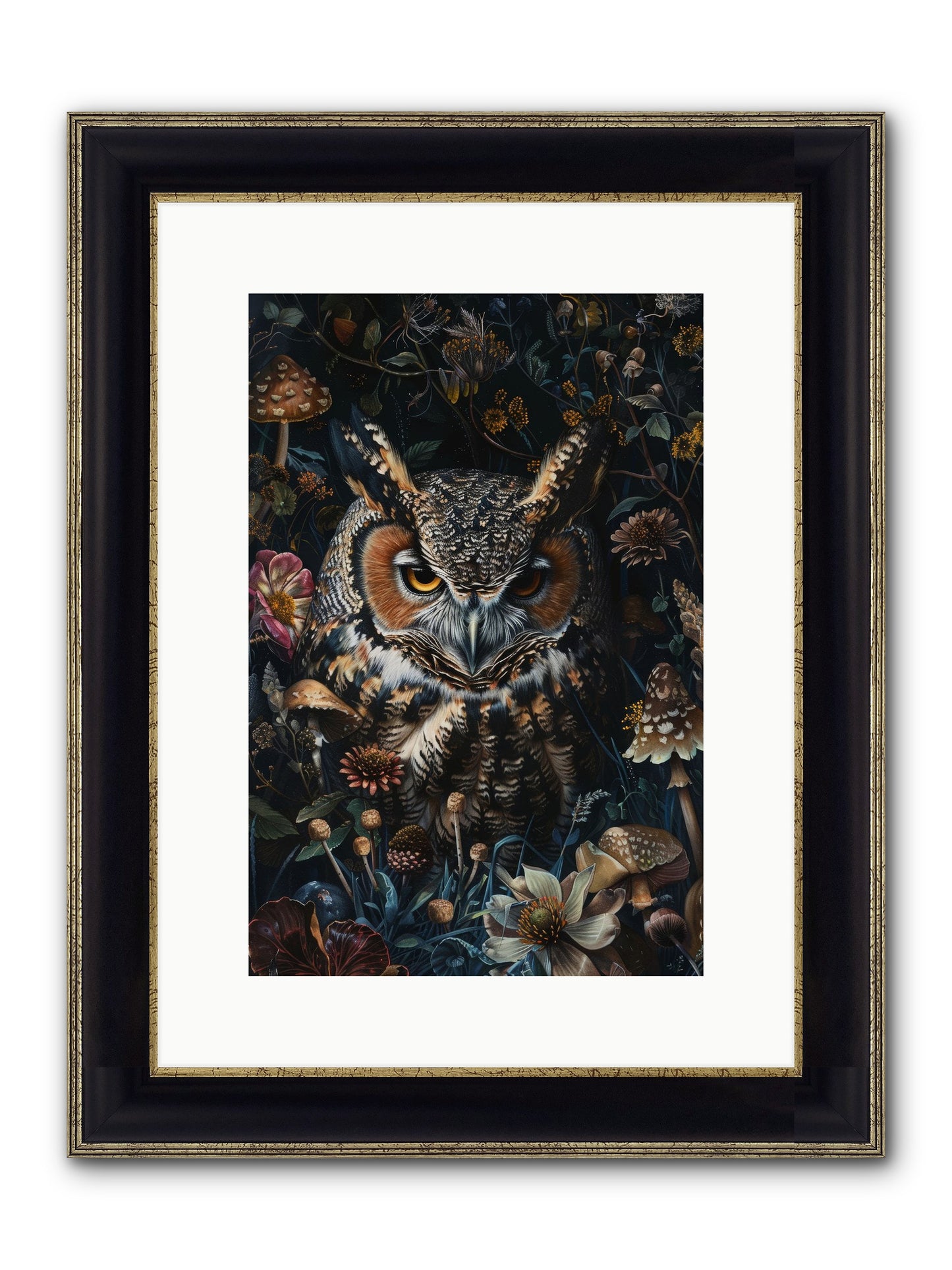 Chouette Nocturne Framed Print - Black & Gold 10x15